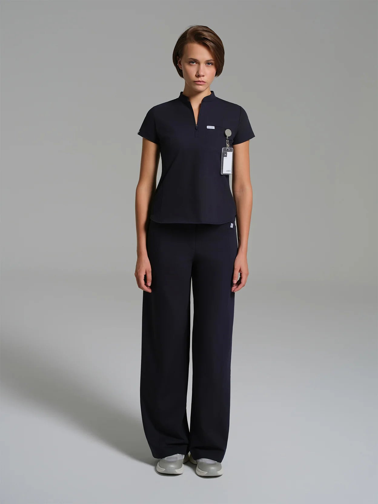 Cosa Atria® Women's Mandarin Collar Top - Navy Blue