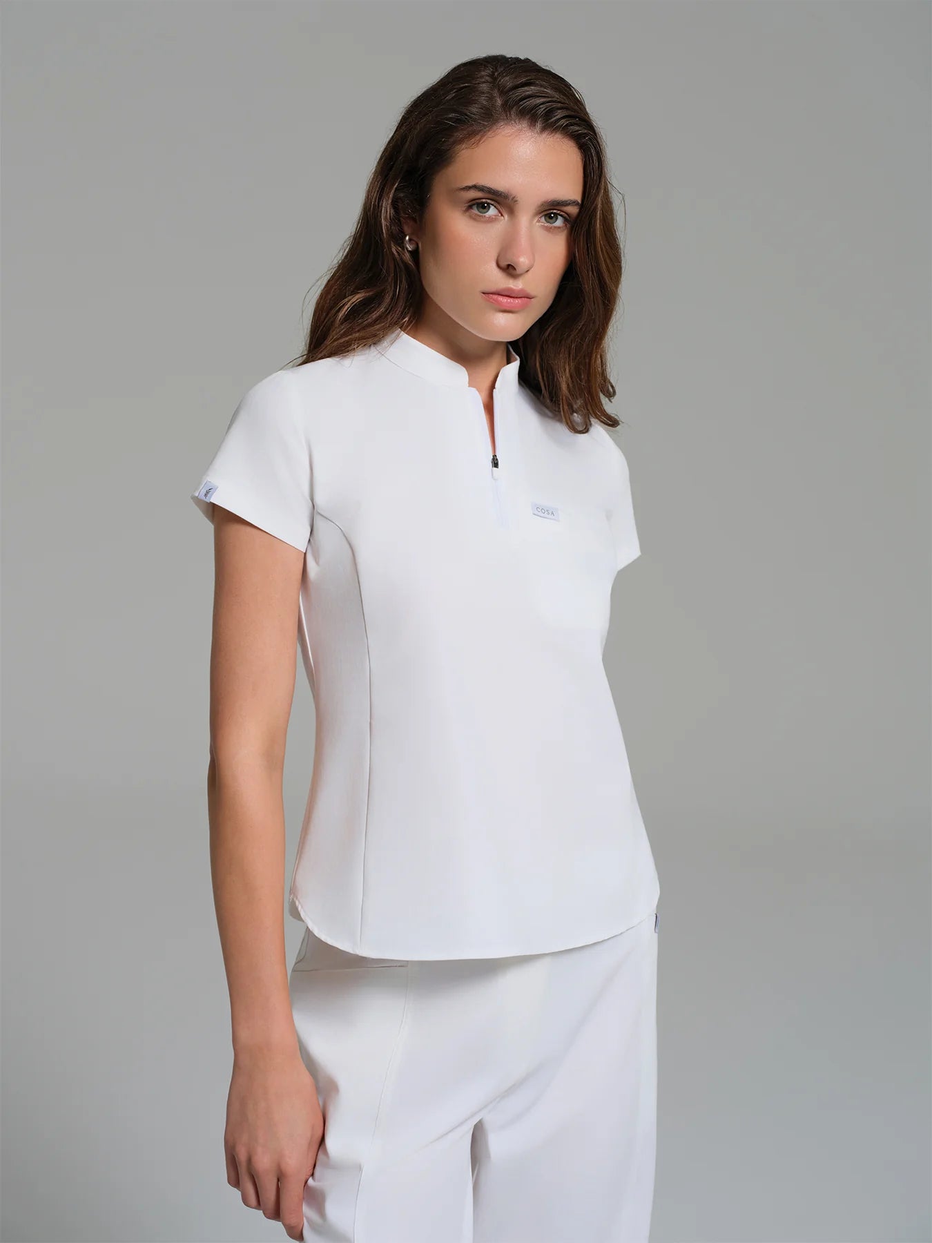 Cosa Atria® Women's Mandarin Collar Top - White