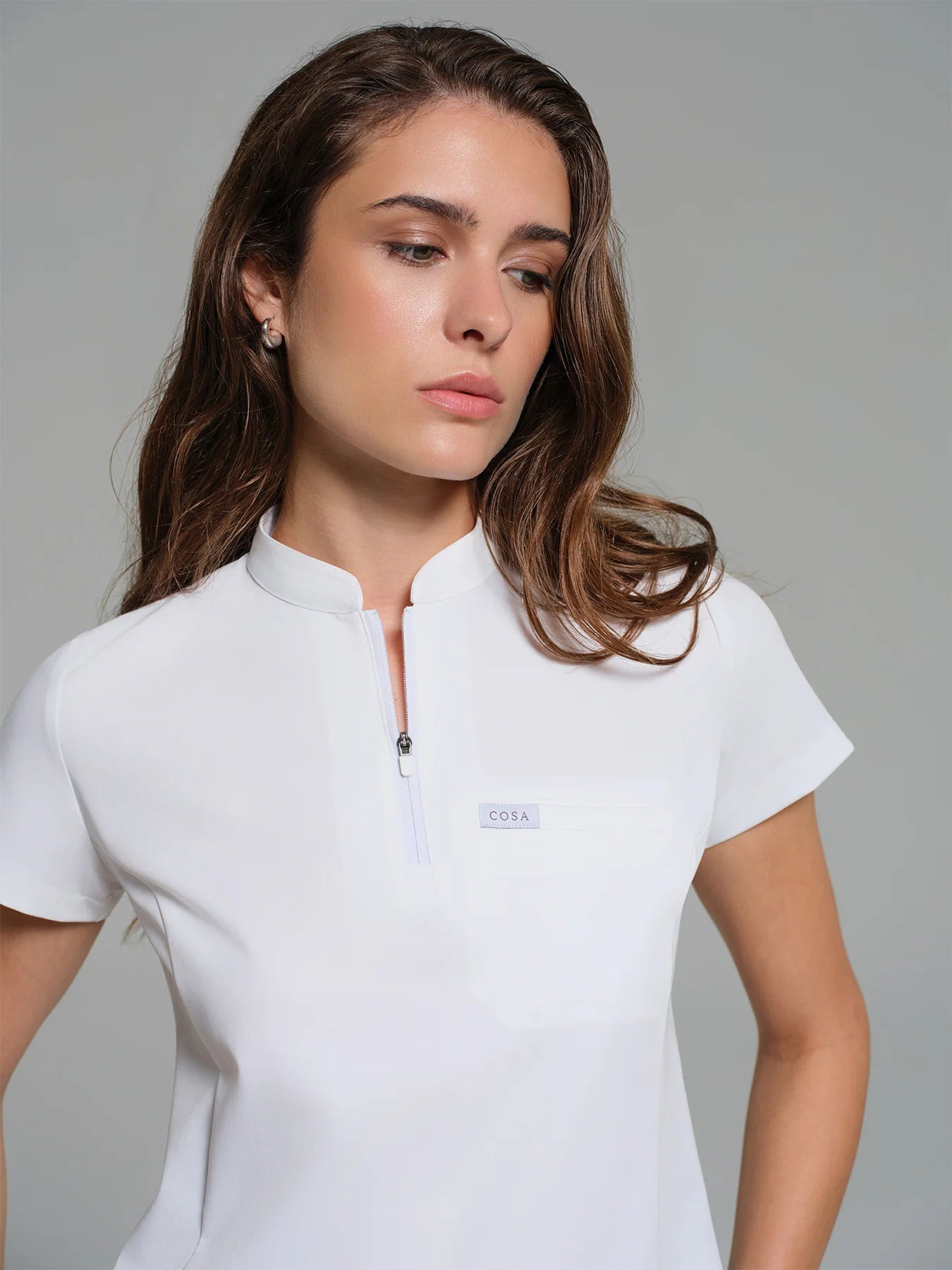 Cosa Atria® Women's Mandarin Collar Top - White