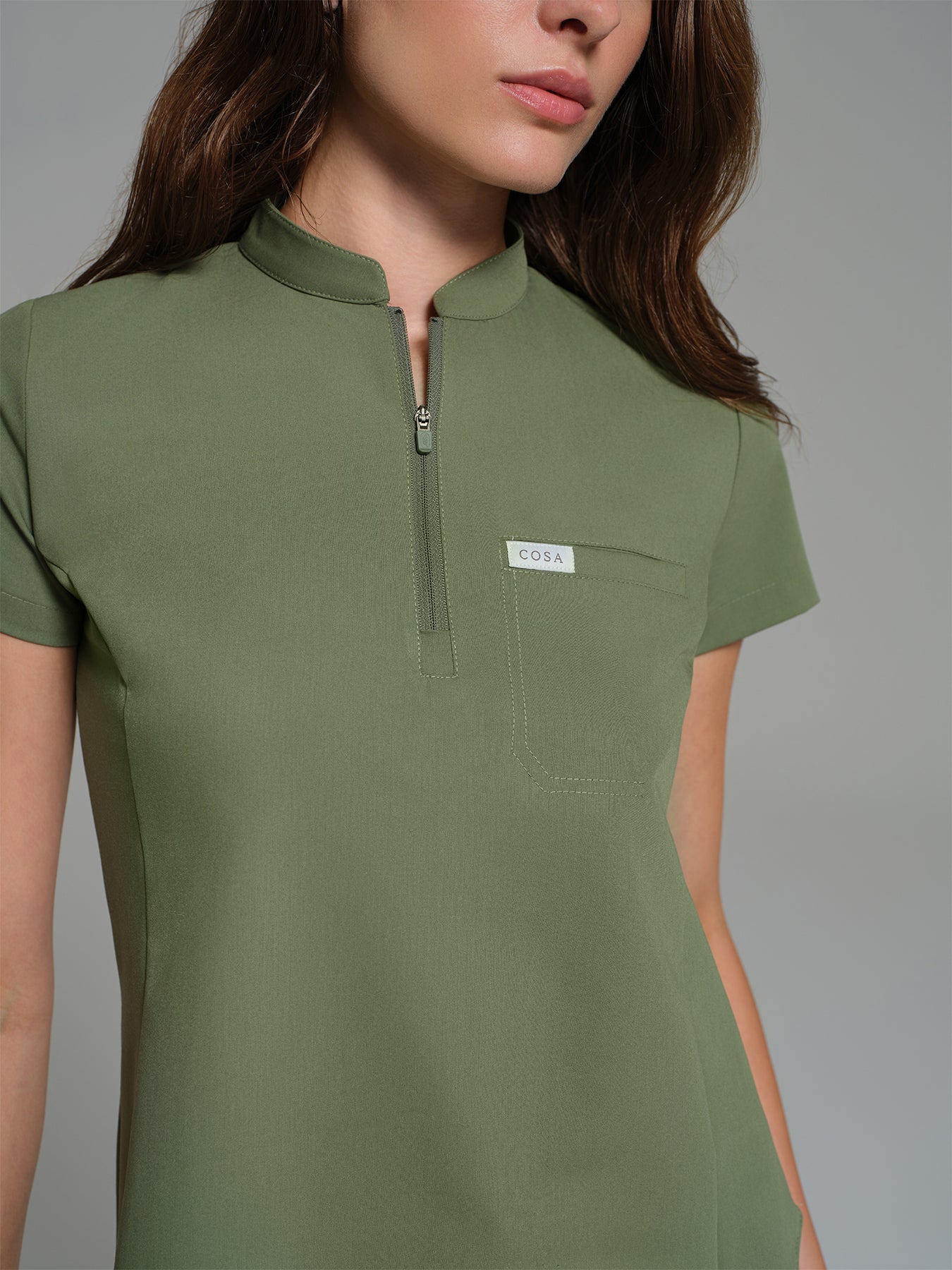 Cosa Atria® Women's Mandarin Collar Top - Light Green