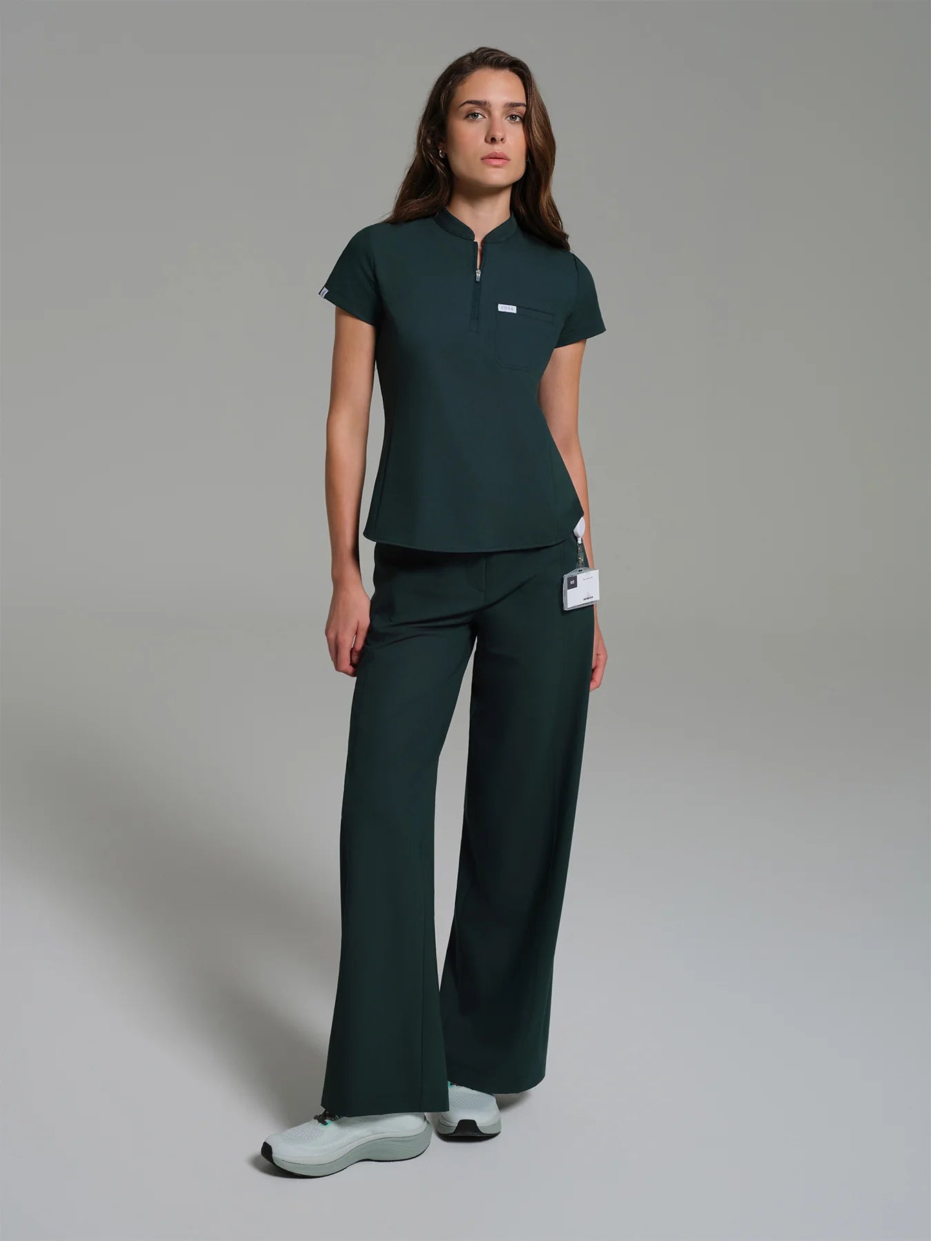 Cosa Atria® Women's Mandarin Collar Top - Petrol Green