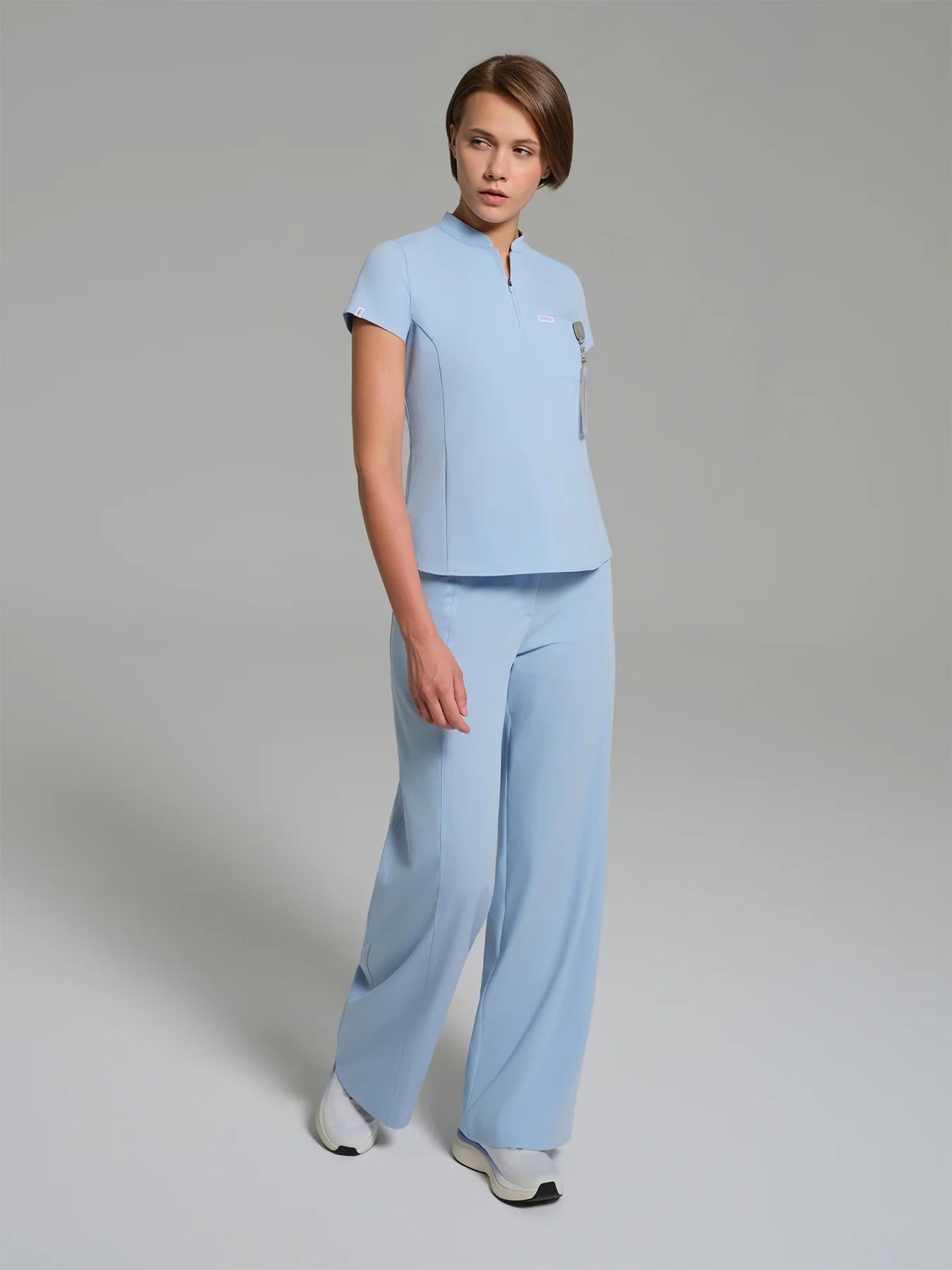 Cosa Atria® Women's Mandarin Collar Top - Ice Blue