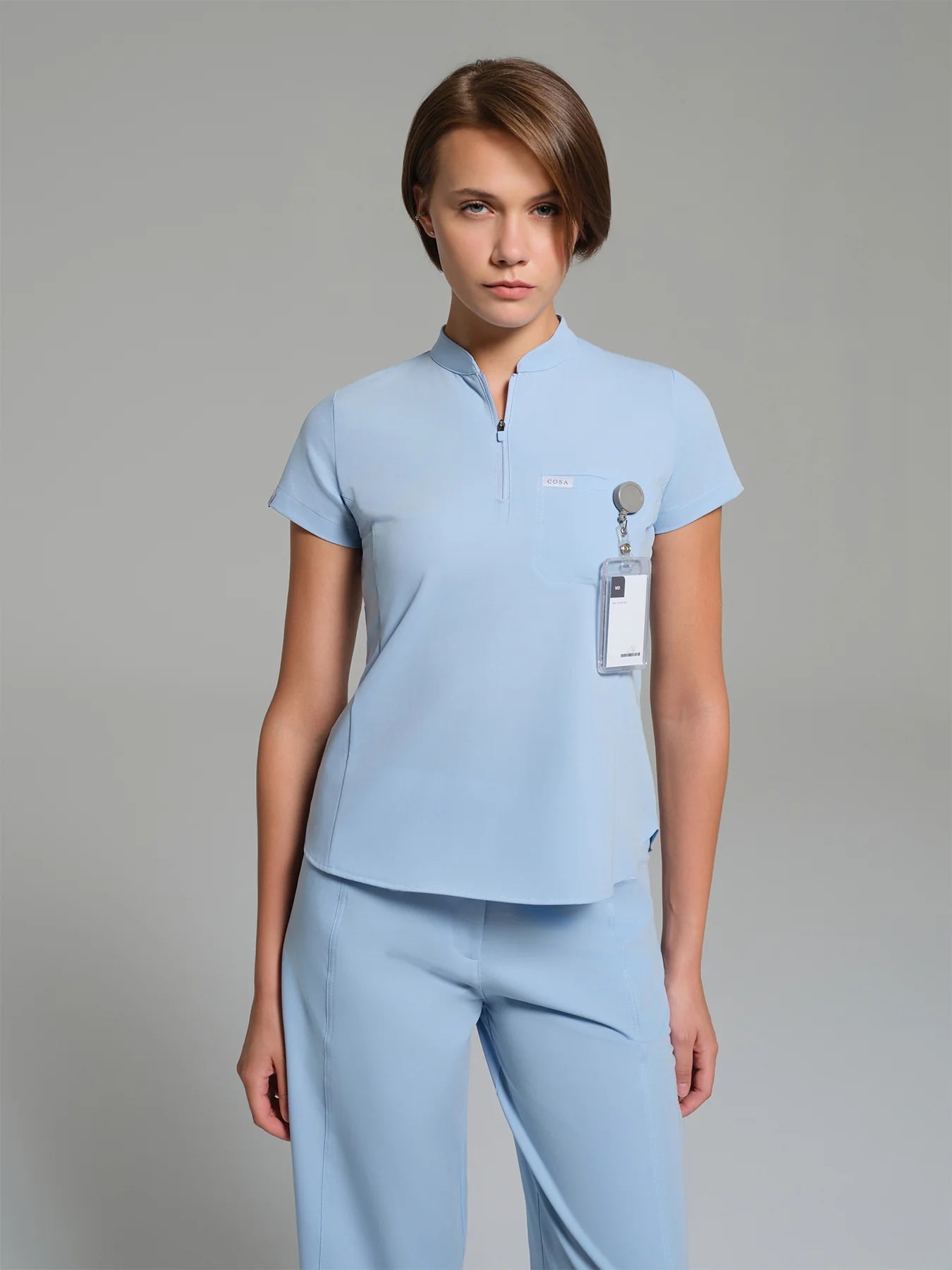 Cosa Atria® Women's Mandarin Collar Top - Ice Blue