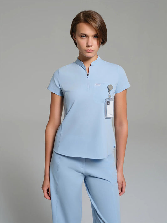 Cosa Atria® Women's Mandarin Collar Top - Ice Blue