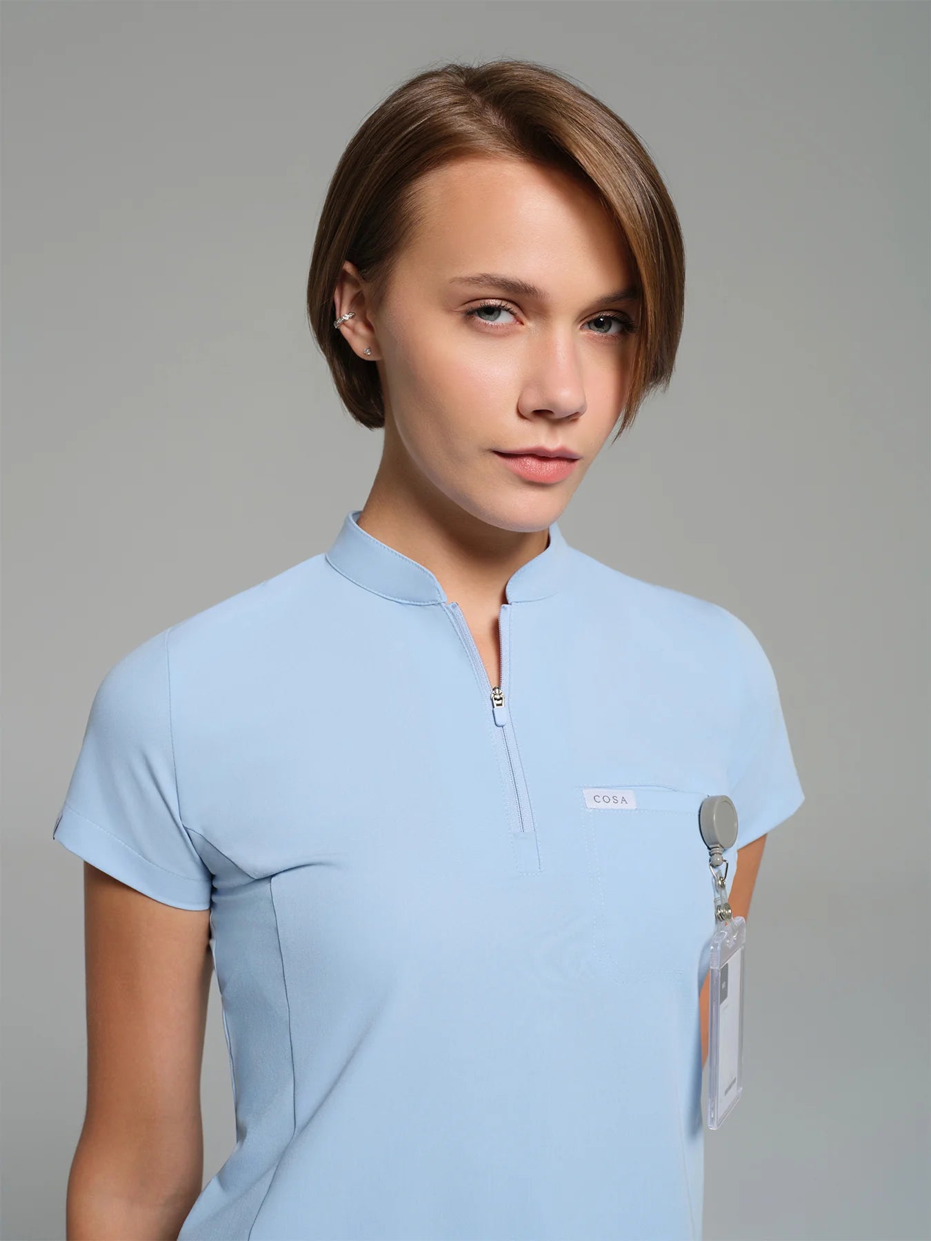 Cosa Atria® Women's Mandarin Collar Top - Ice Blue