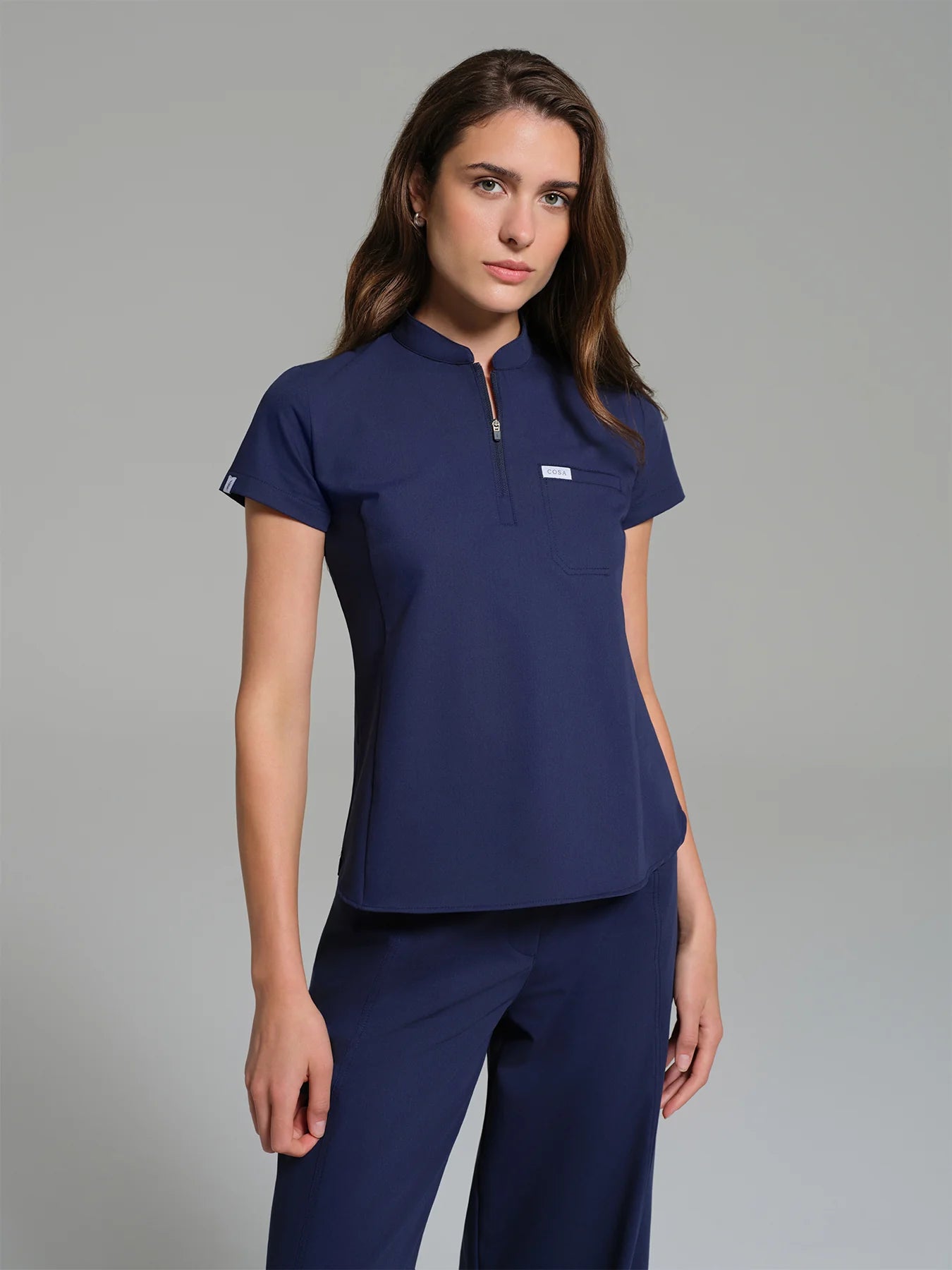Cosa Atria® Women's Mandarin Collar Top - Light Navy