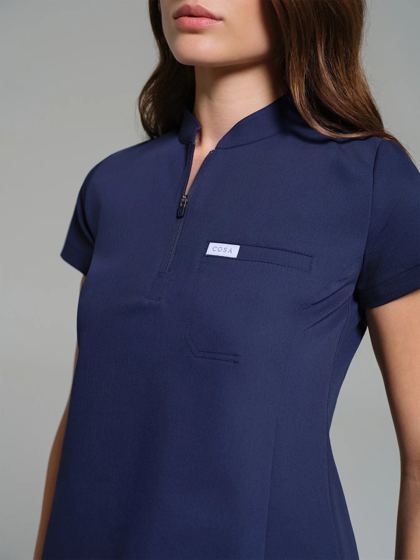 Cosa Atria® Women's Mandarin Collar Top - Light Navy