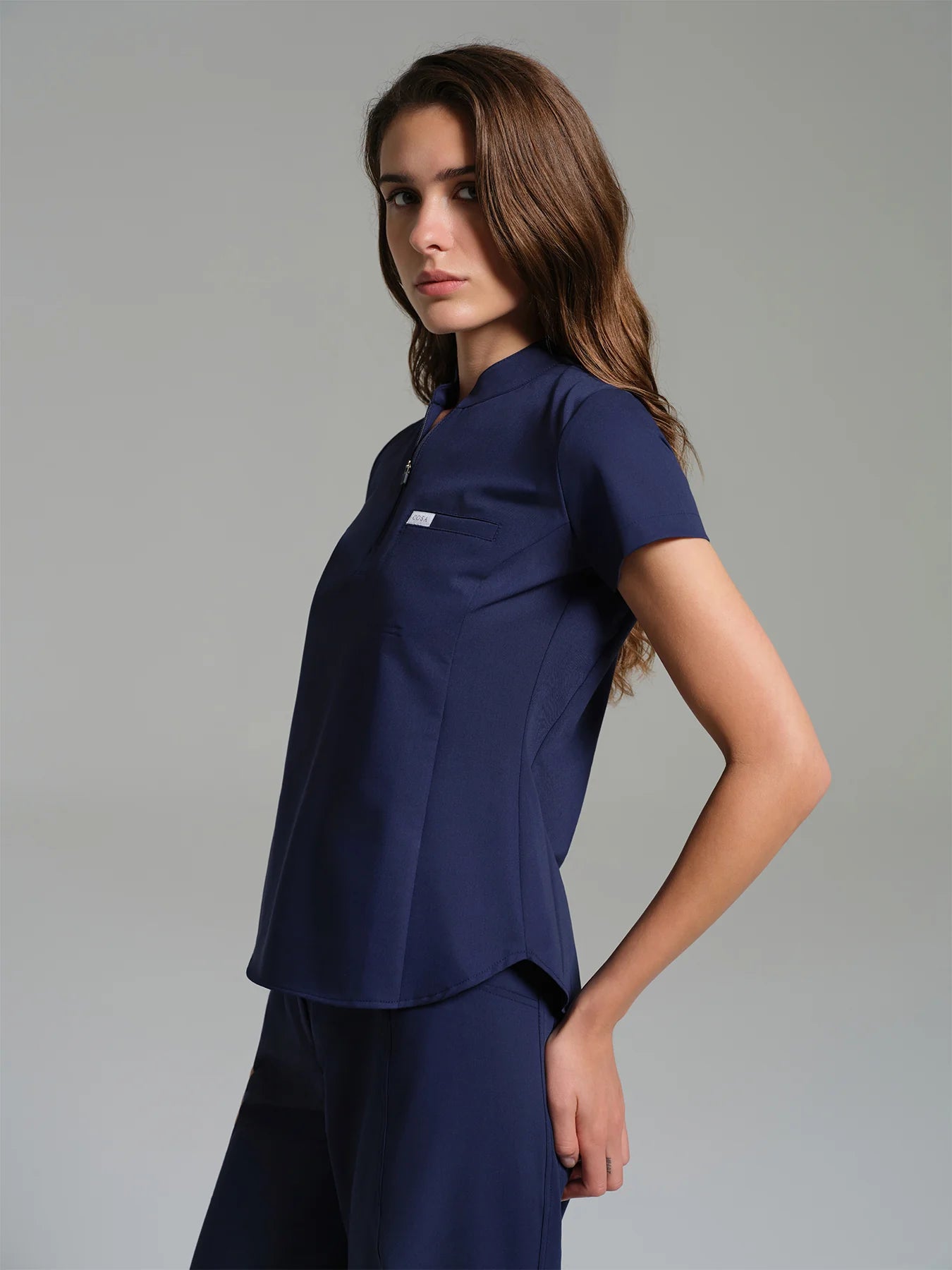 Cosa Atria® Women's Mandarin Collar Top - Light Navy