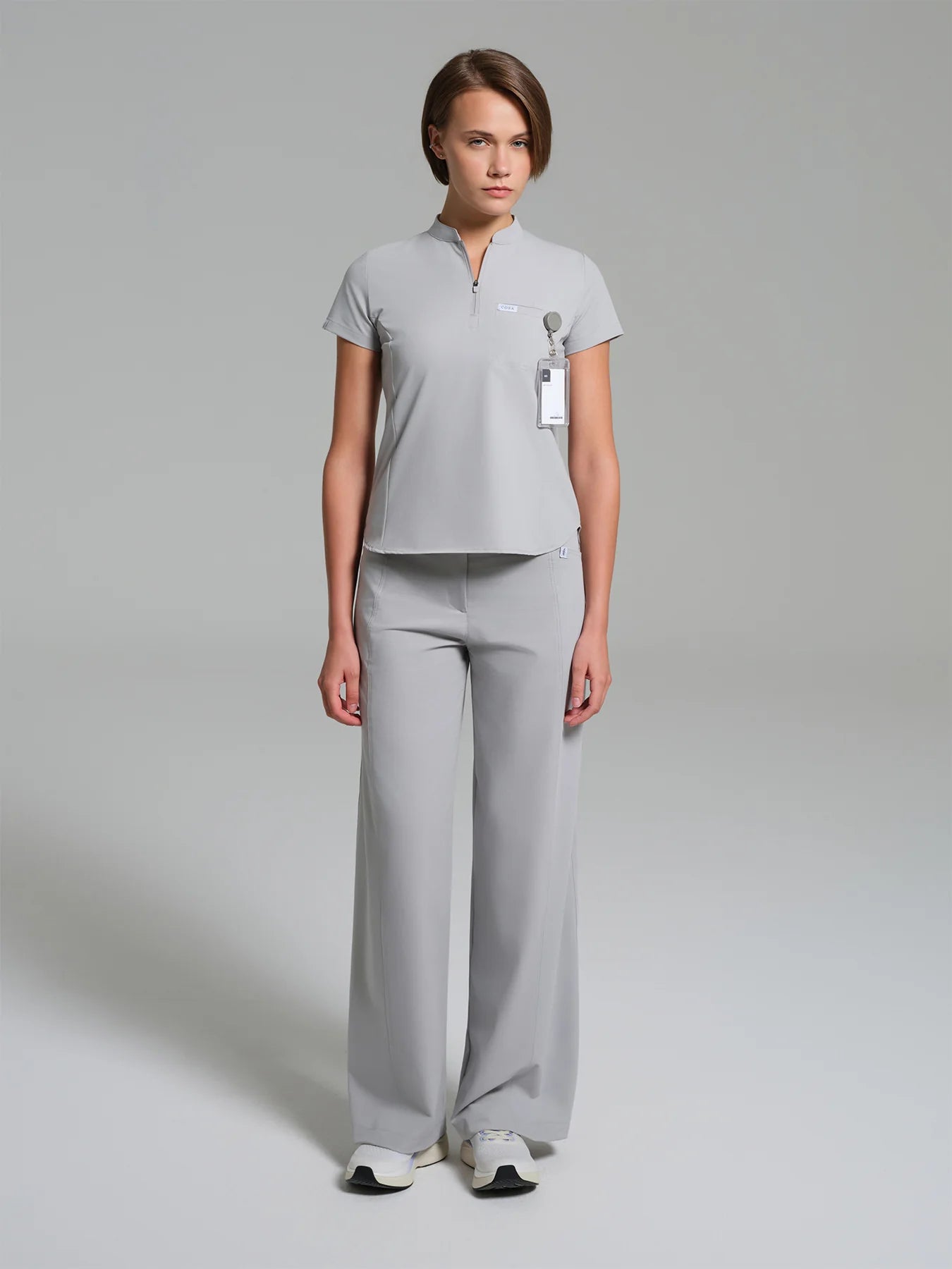 Cosa Atria® Women's Mandarin Collar Top - Light Gray