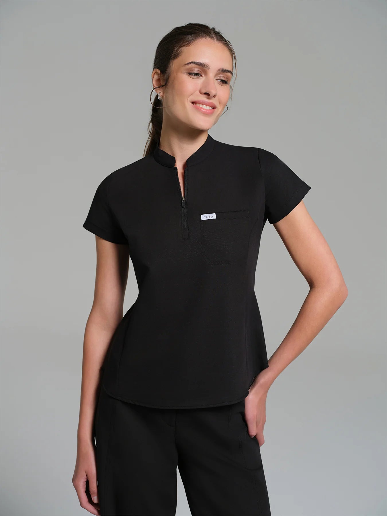 Cosa Atria® Women's Mandarin Collar Top - Black