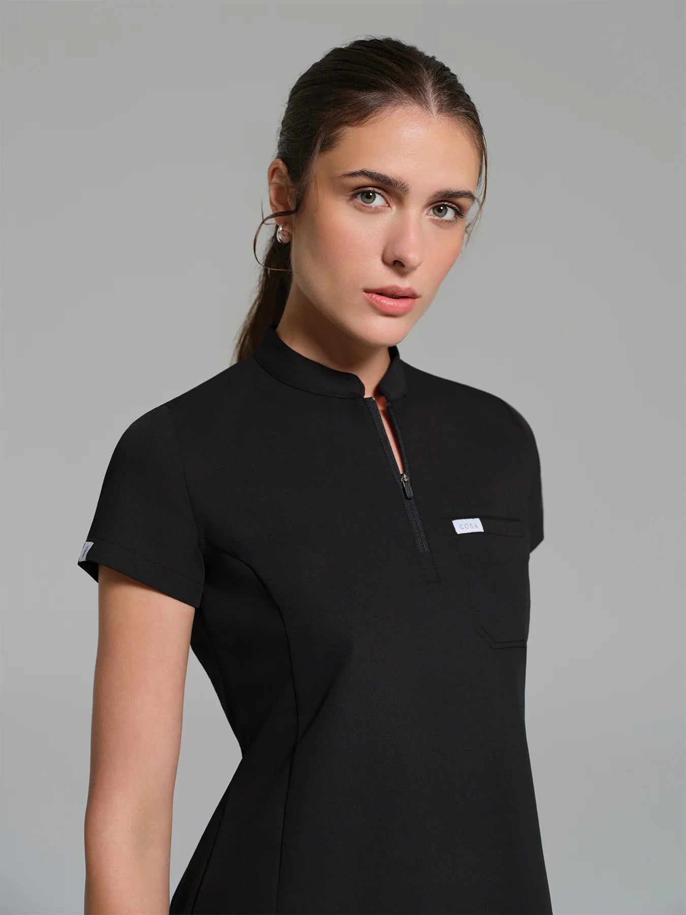 Cosa Atria® Women's Mandarin Collar Top - Black