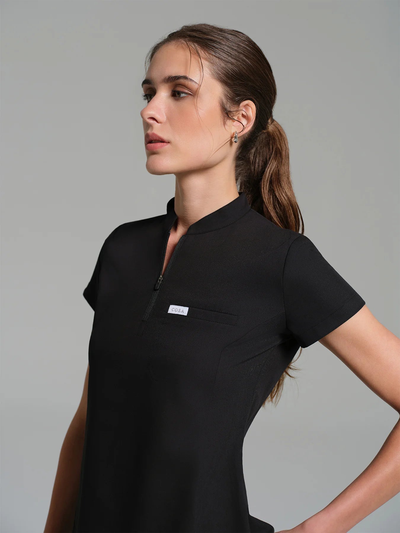 Cosa Atria® Women's Mandarin Collar Top - Black