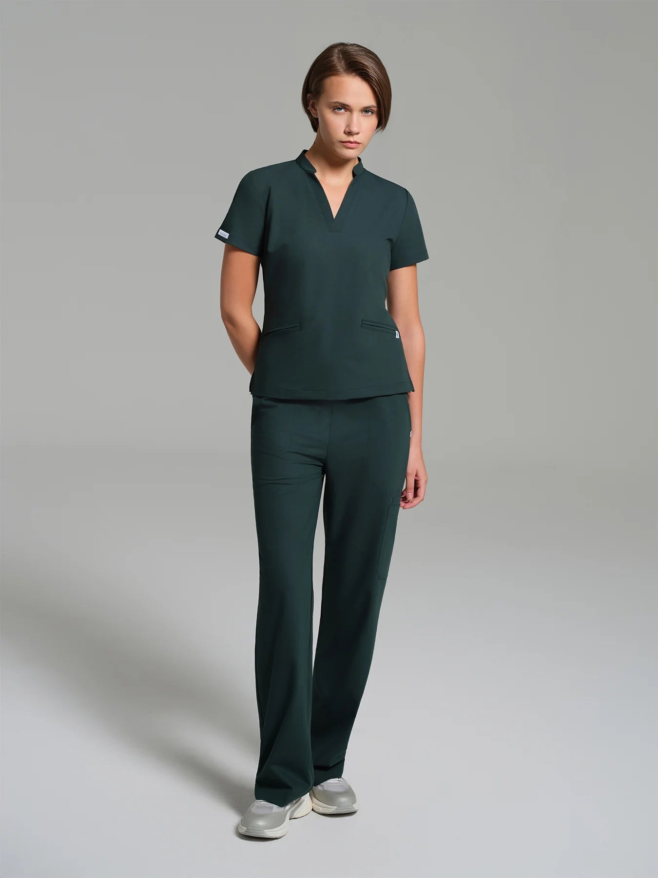Cosa Lena® Women's V-Neck Mandarin Top - Petrol Green
