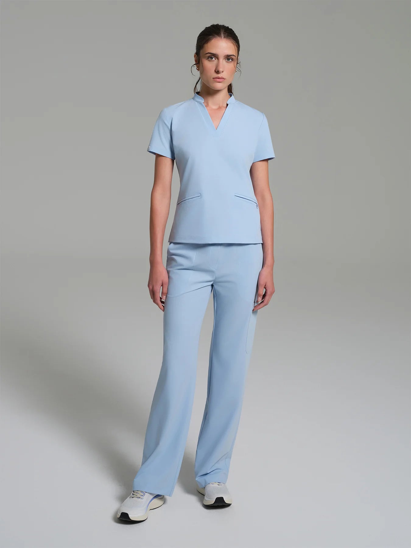 Cosa Lena® Women's V-Neck Mandarin Top - Ice Blue