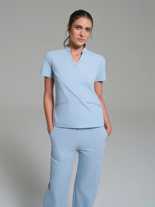 Cosa Lena® Women's V-Neck Mandarin Top - Ice Blue