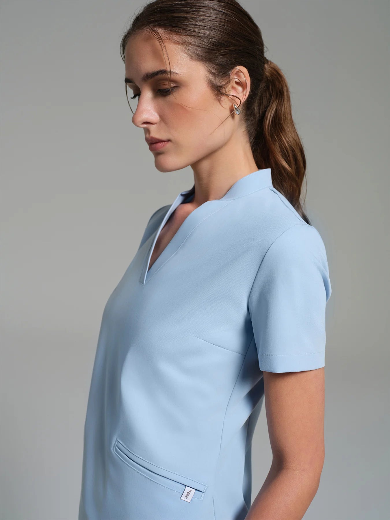 Cosa Lena® Women's V-Neck Mandarin Top - Ice Blue
