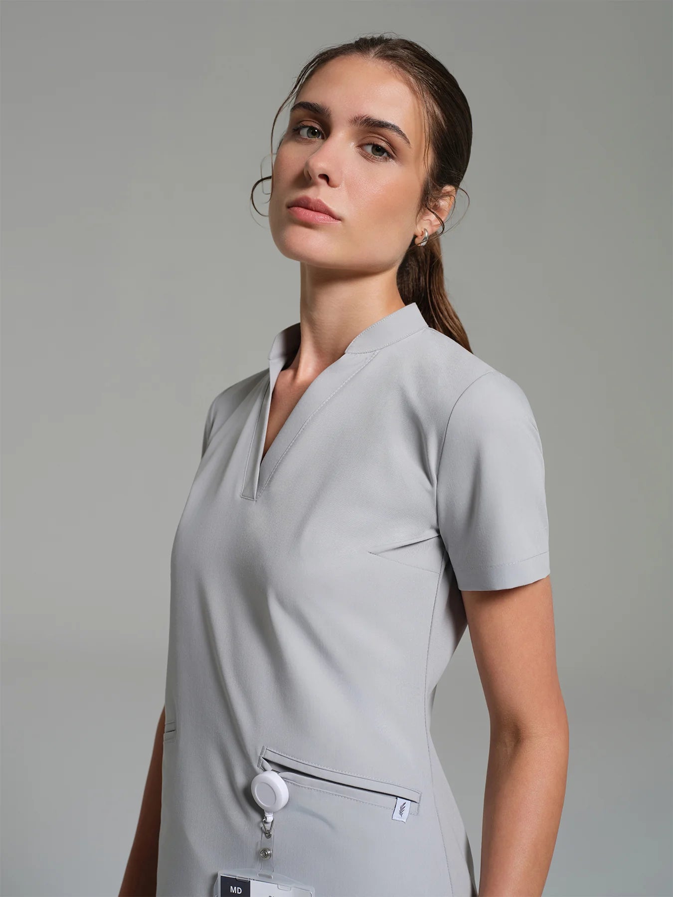 Cosa Lena® Women's V-Neck Mandarin Top - Light Gray