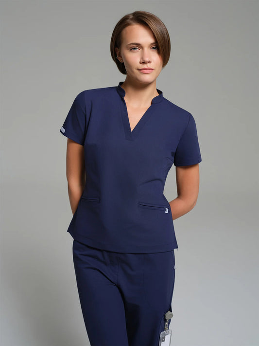 Cosa Lena® Women's V-Neck Mandarin Top - Light Navy