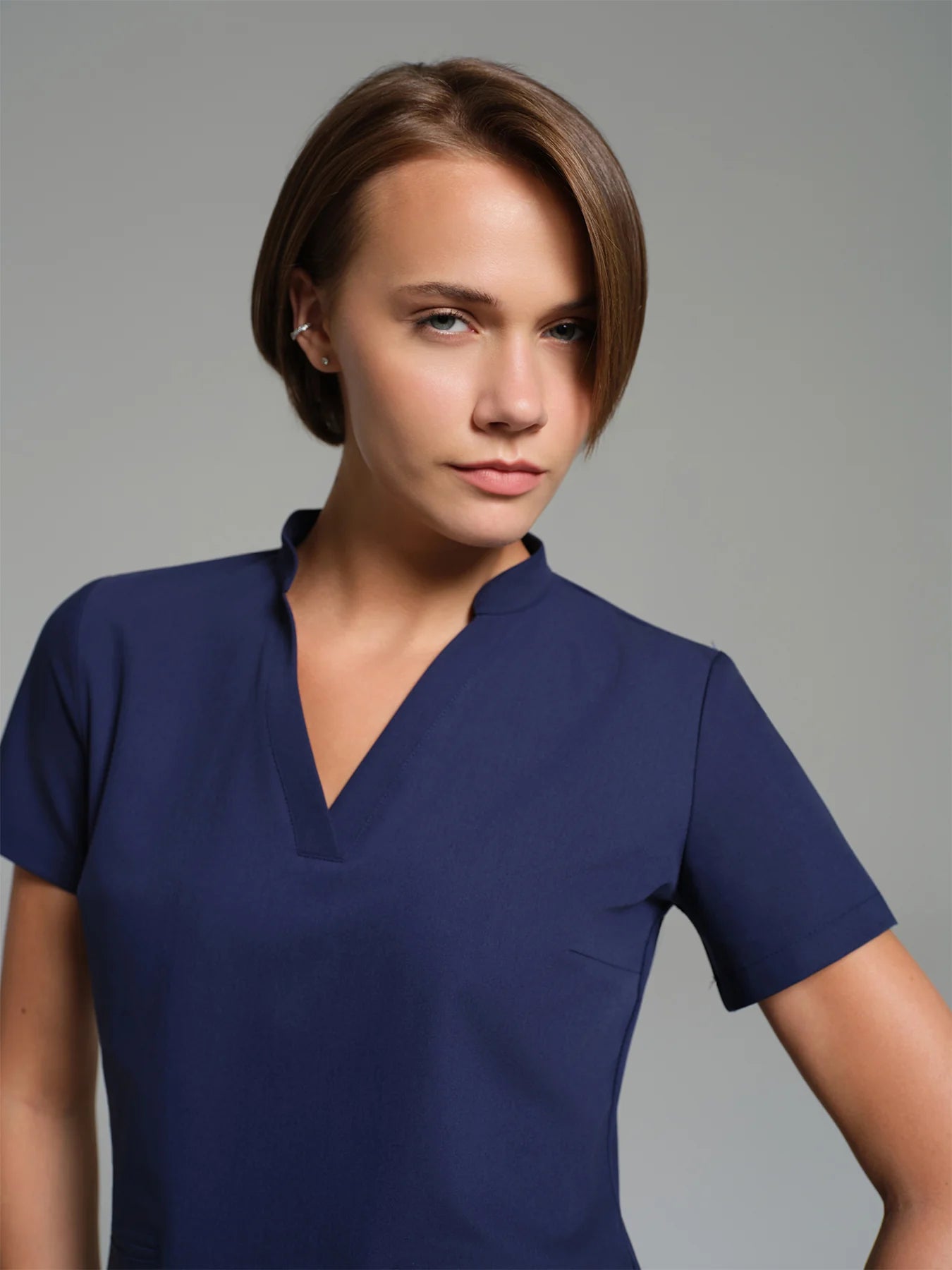 Cosa Lena® Women's V-Neck Mandarin Top - Light Navy
