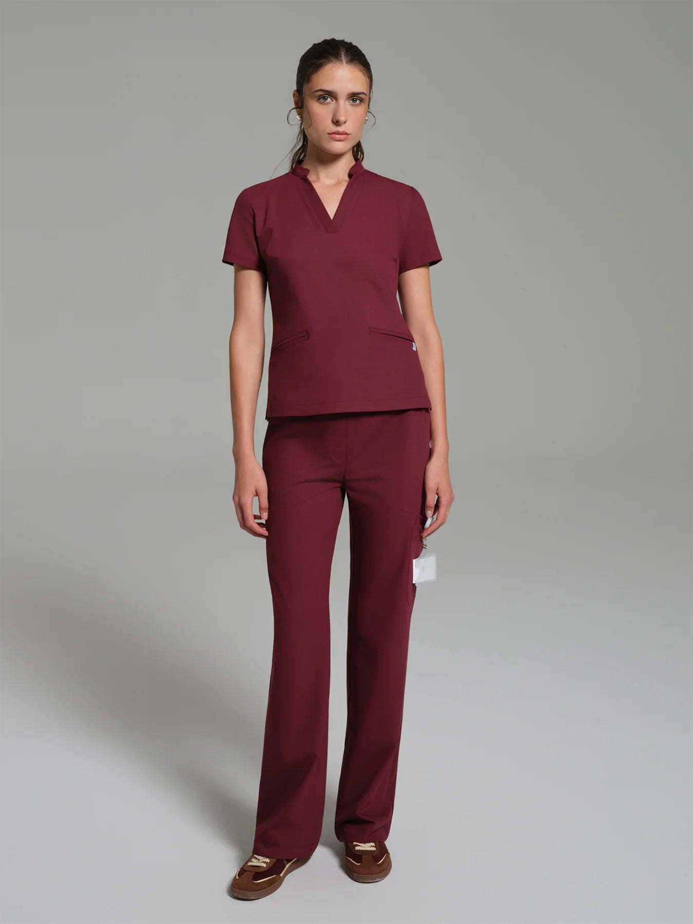 Cosa Lena® Women's V-Neck Mandarin Top - Burgundy