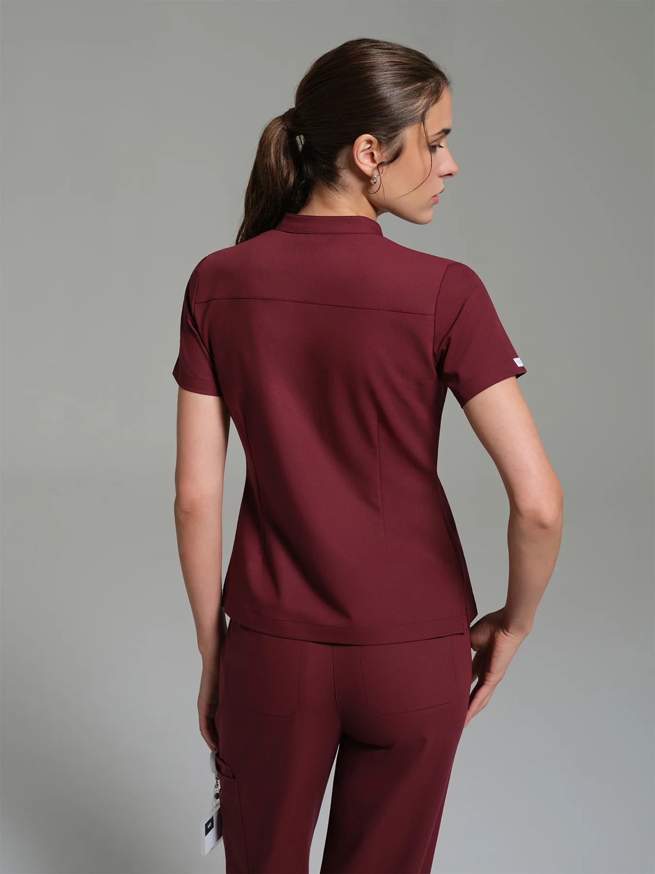 Cosa Lena® Women's V-Neck Mandarin Top - Burgundy