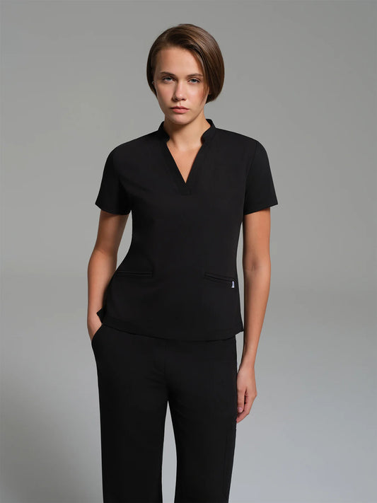 Cosa Lena® Women's V-Neck Mandarin Top - Black