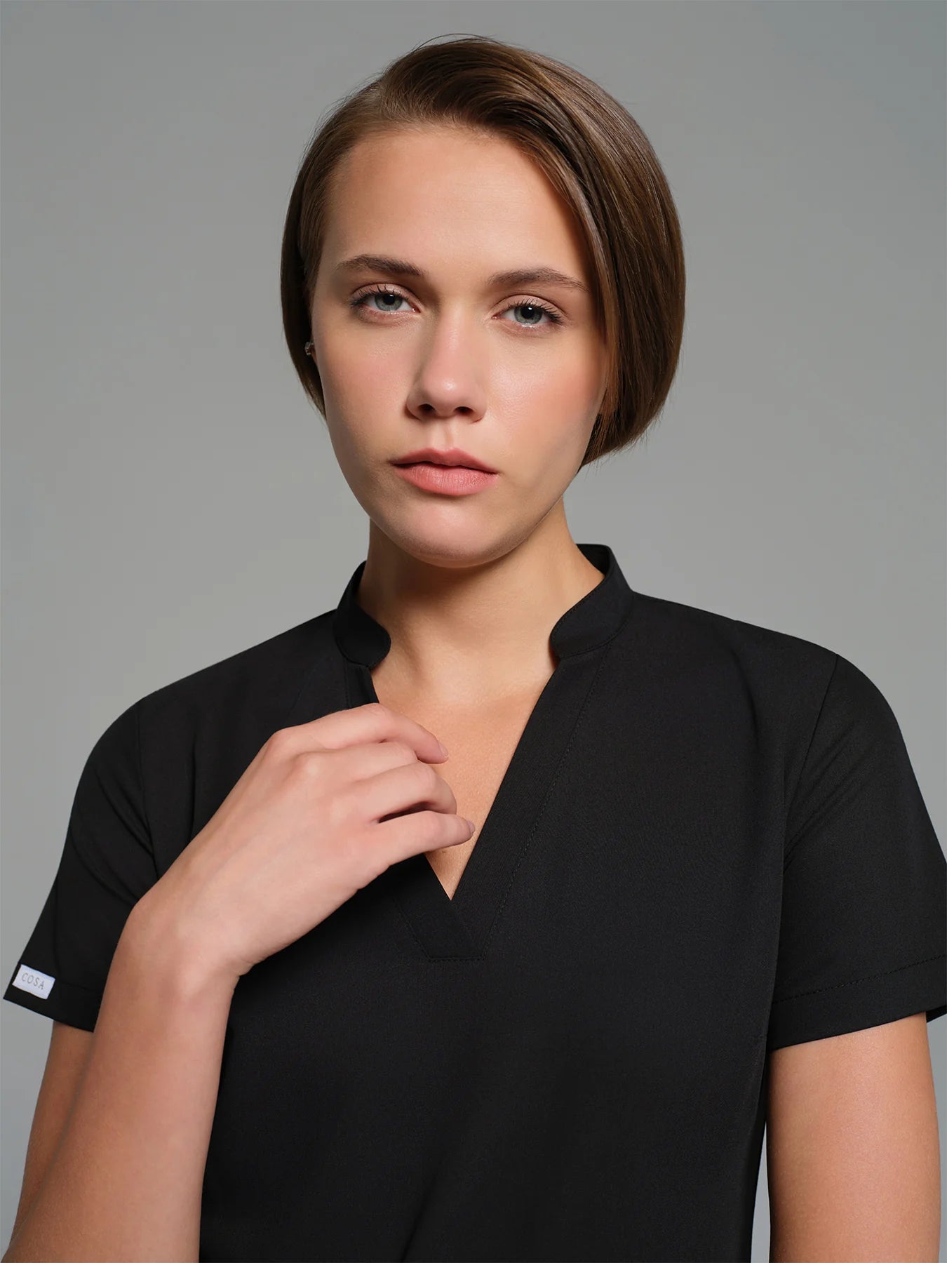 Cosa Lena® Women's V-Neck Mandarin Top - Black