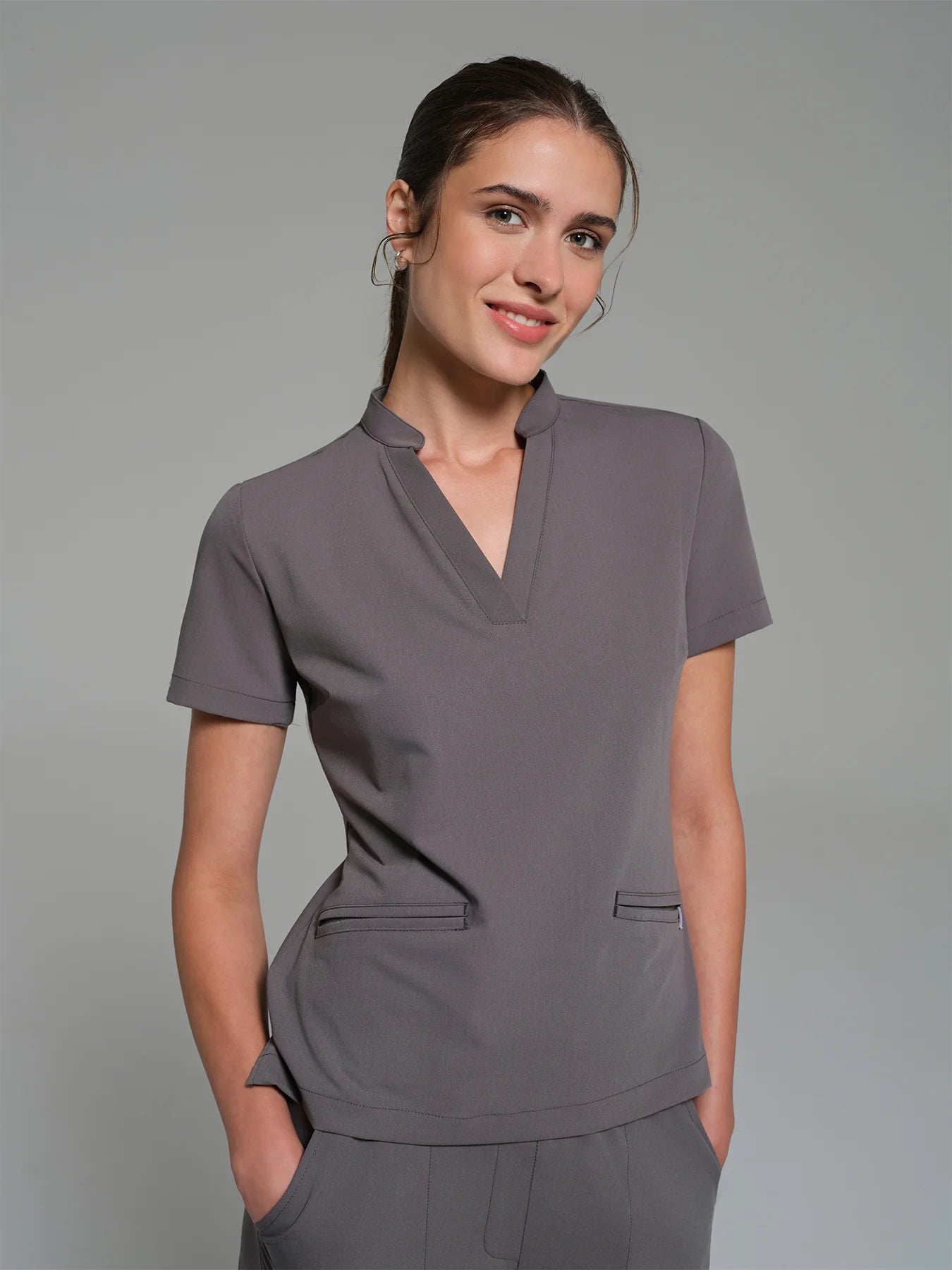 Cosa Lena® Women's V-Neck Mandarin Top - Anthracite
