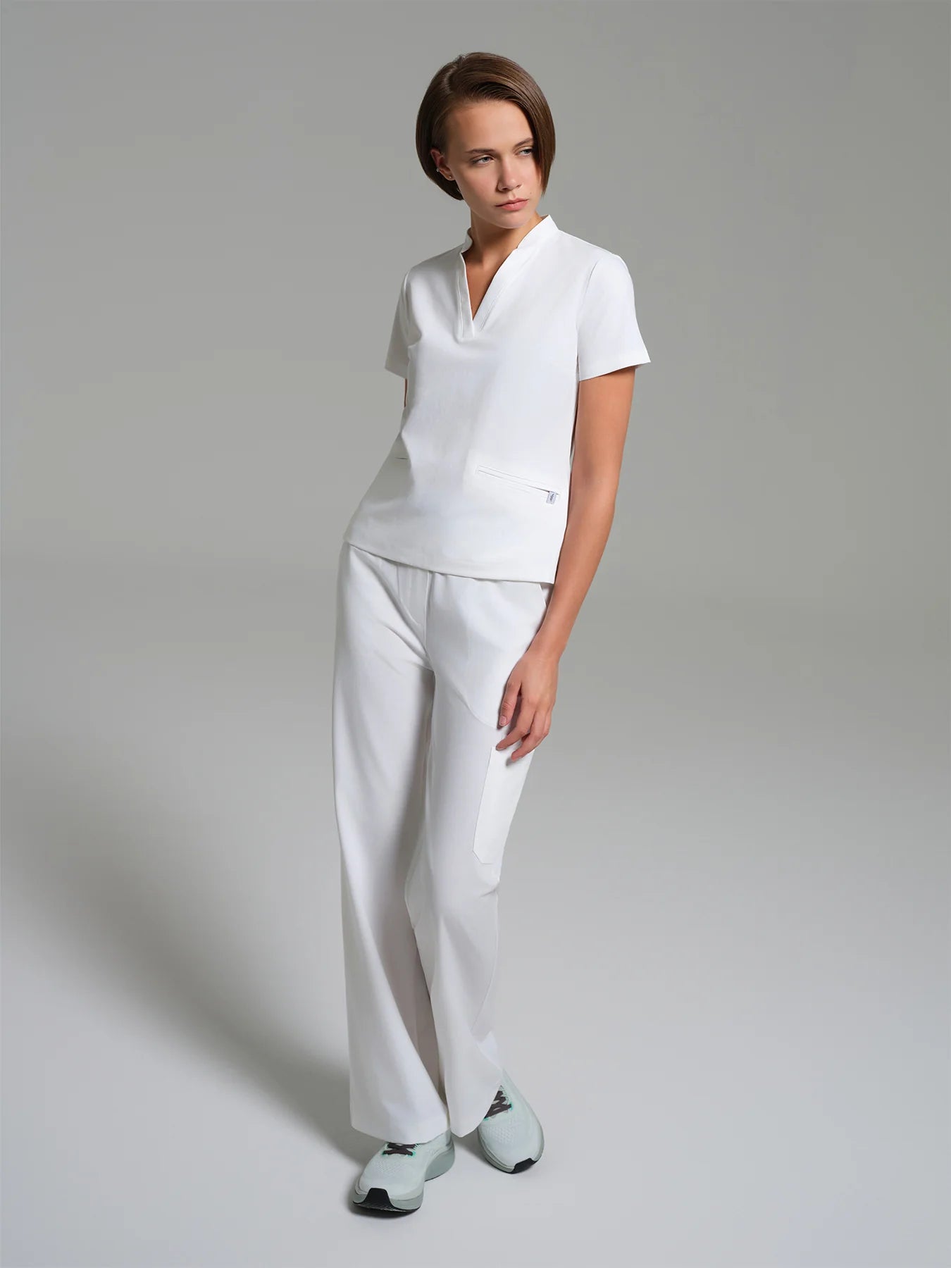 Cosa Lena® Women's V-Neck Mandarin Top - White