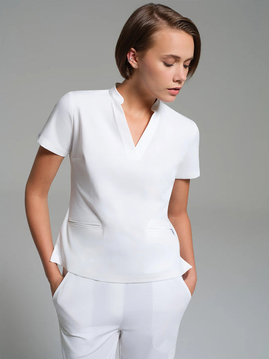 Cosa Lena® Women's V-Neck Mandarin Top - White