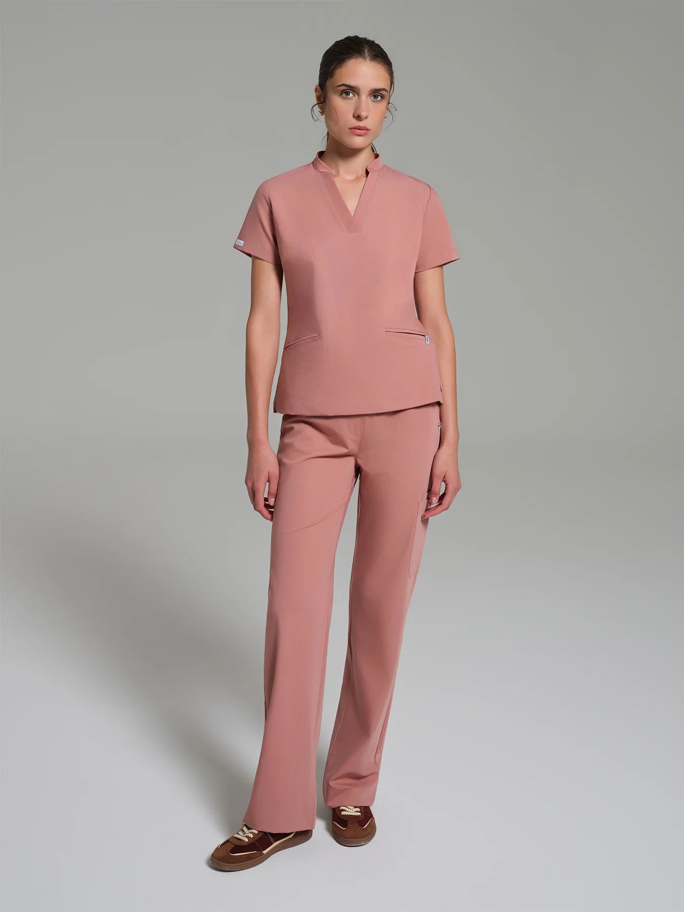 Cosa Lena® Women's V-Neck Mandarin Top - Powder
