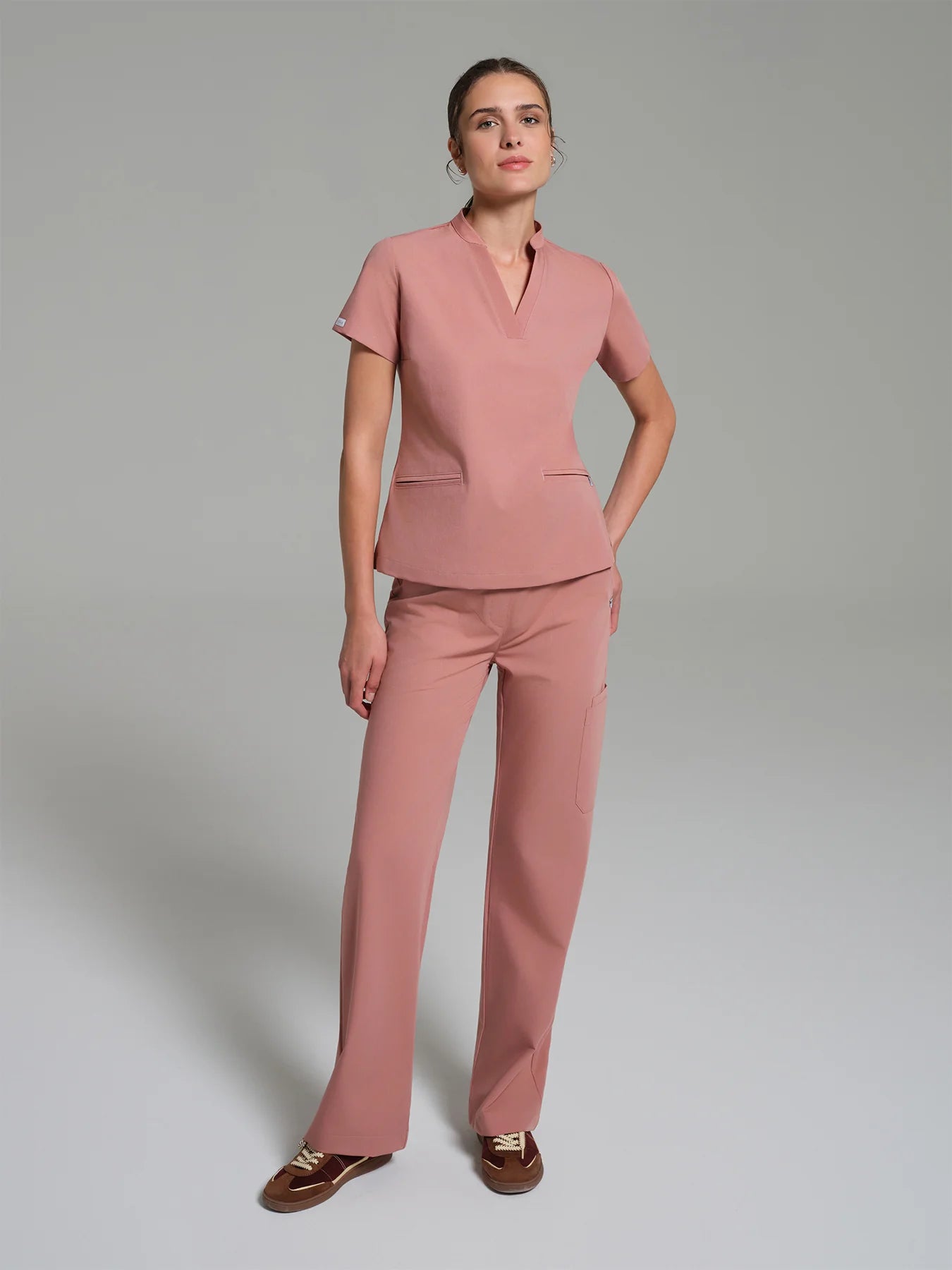 Cosa Lena® Women's V-Neck Mandarin Top - Powder