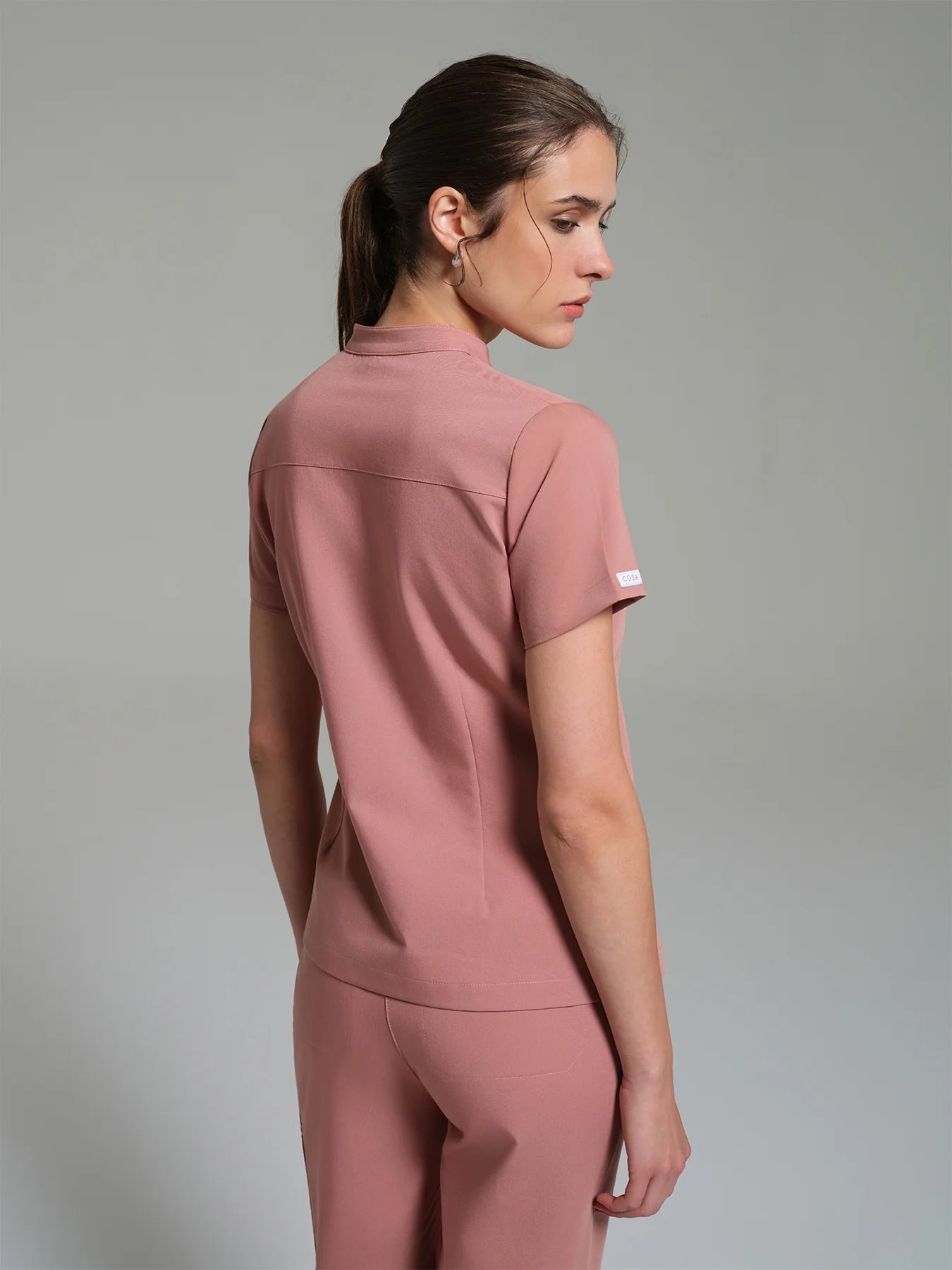 Cosa Lena® Women's V-Neck Mandarin Top - Powder