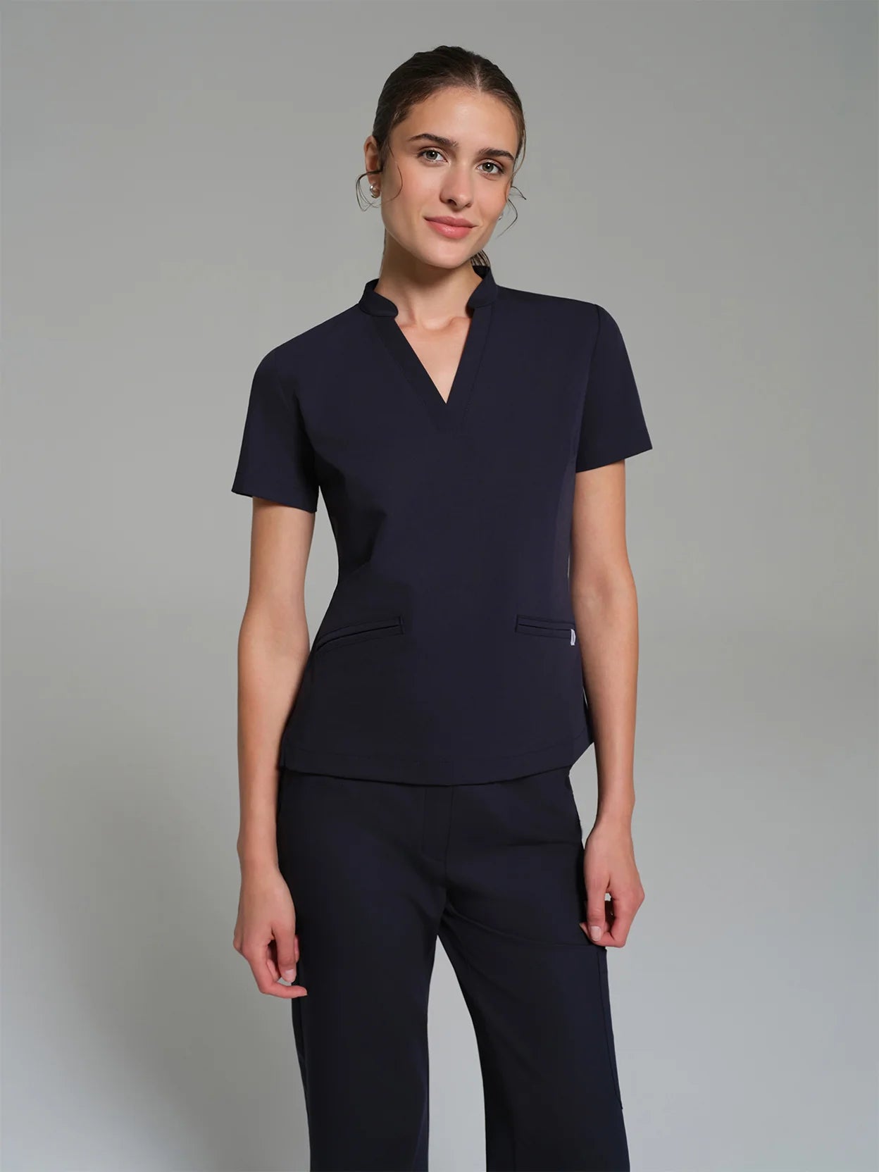 Cosa Lena® Women's V-Neck Mandarin Top - Navy Blue