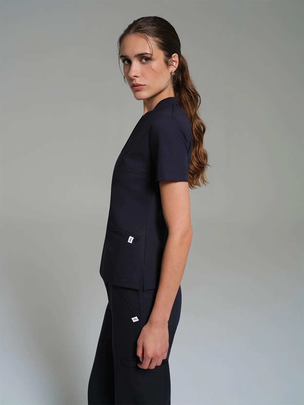 Cosa Lena® Women's V-Neck Mandarin Top - Navy Blue