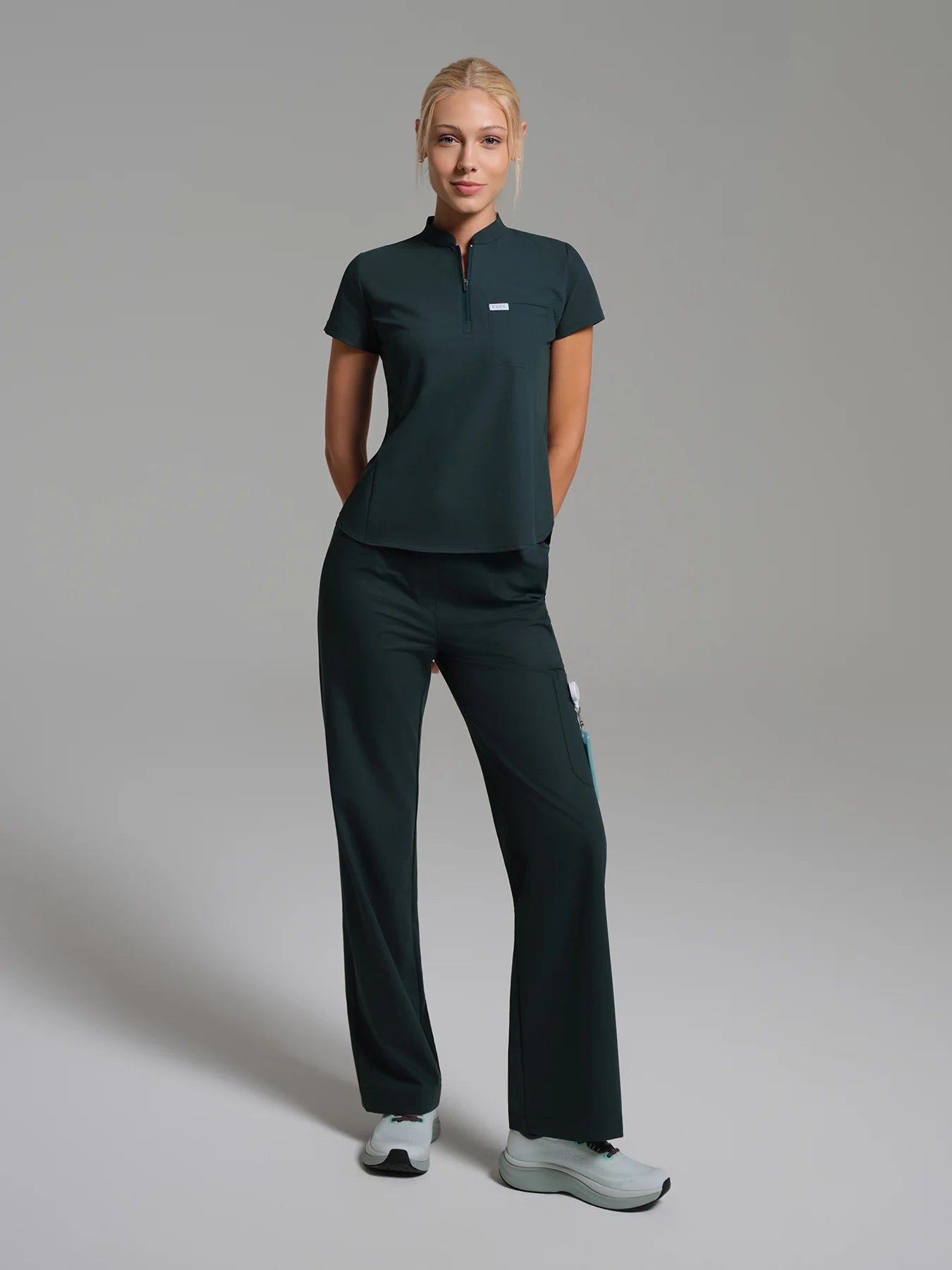Cosa Atria® Women's Mandarin Collar Top - Petrol Green