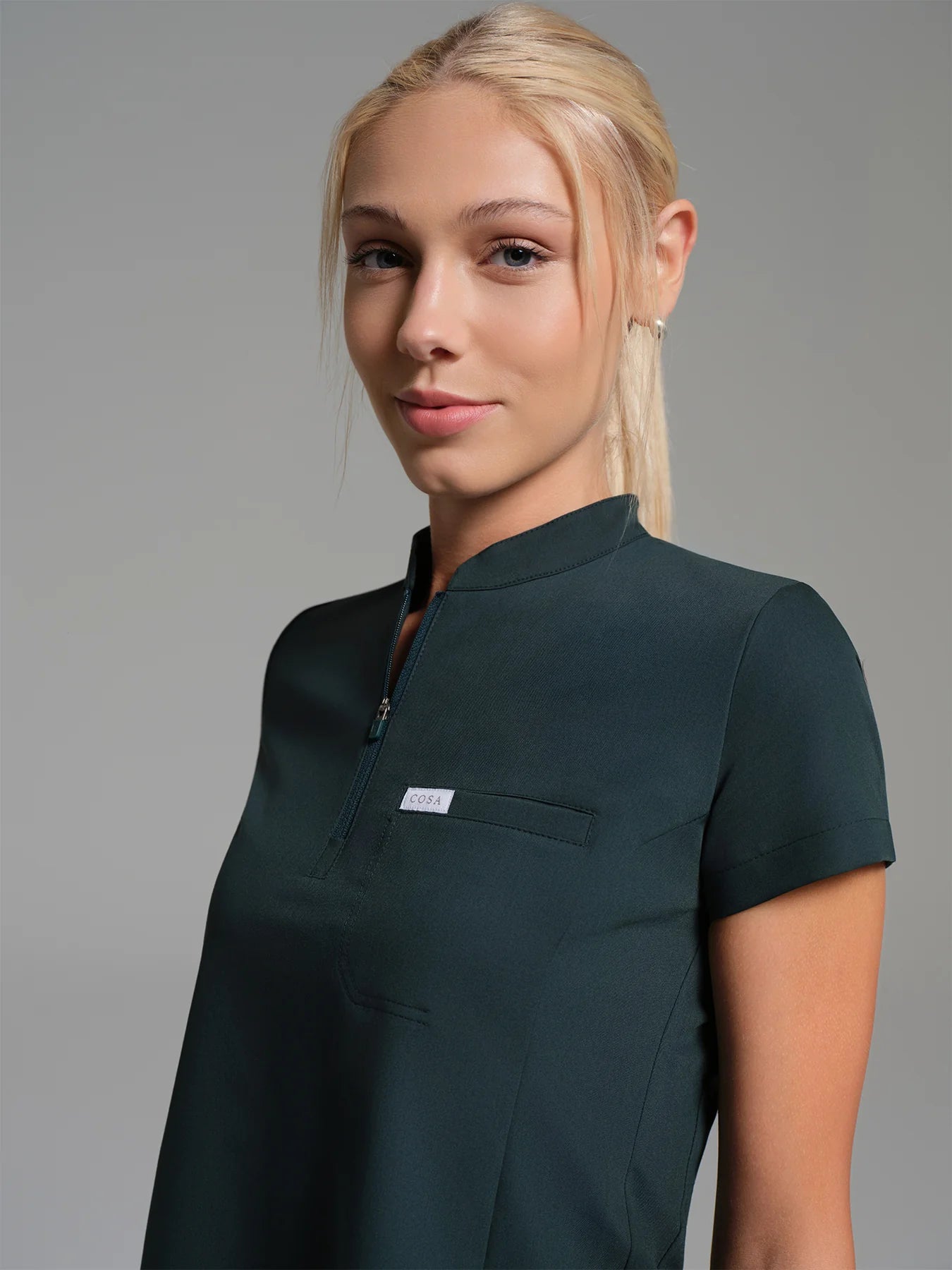 Cosa Atria® Women's Mandarin Collar Top - Petrol Green