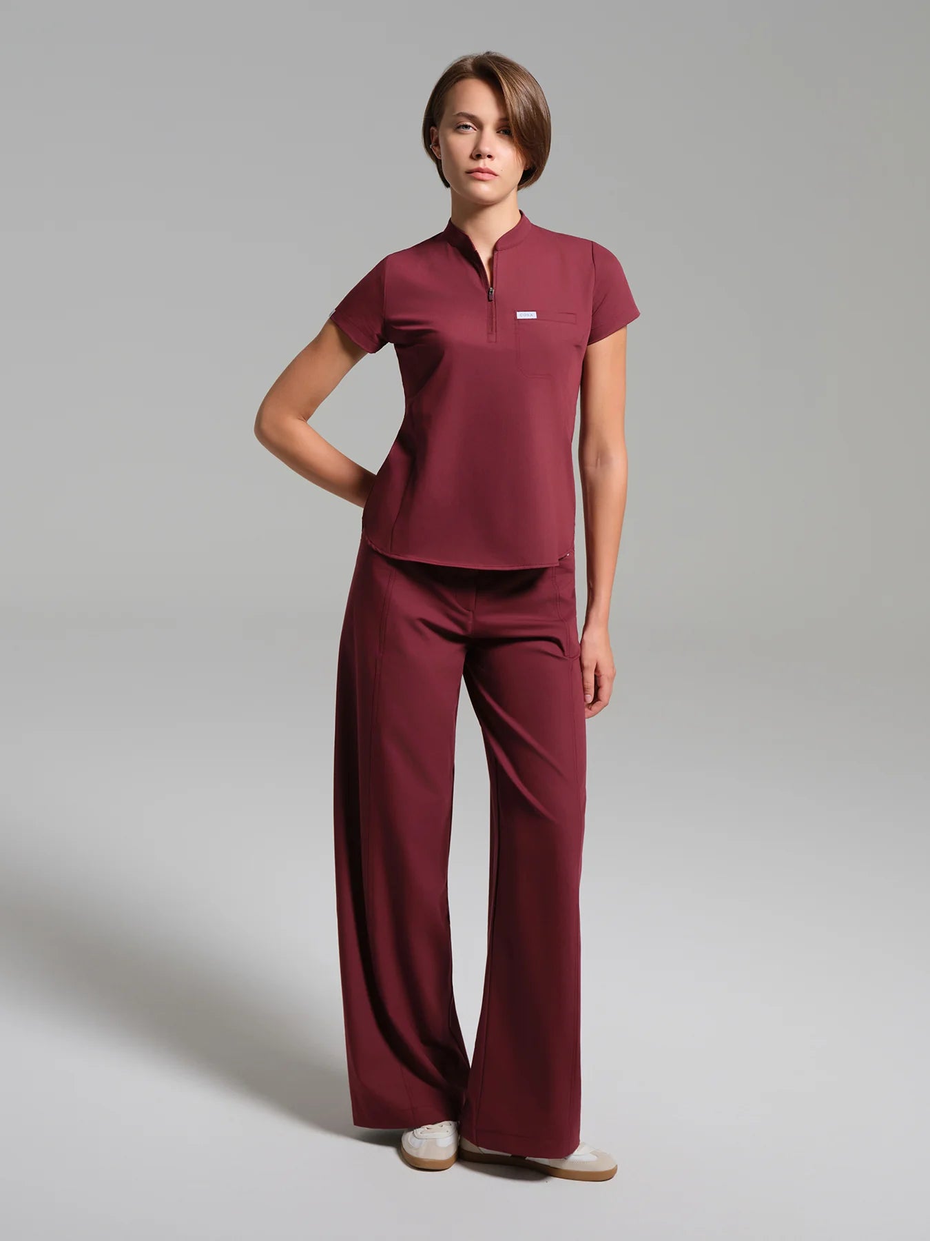 Cosa Atria® Women's Mandarin Collar Top - Burgundy