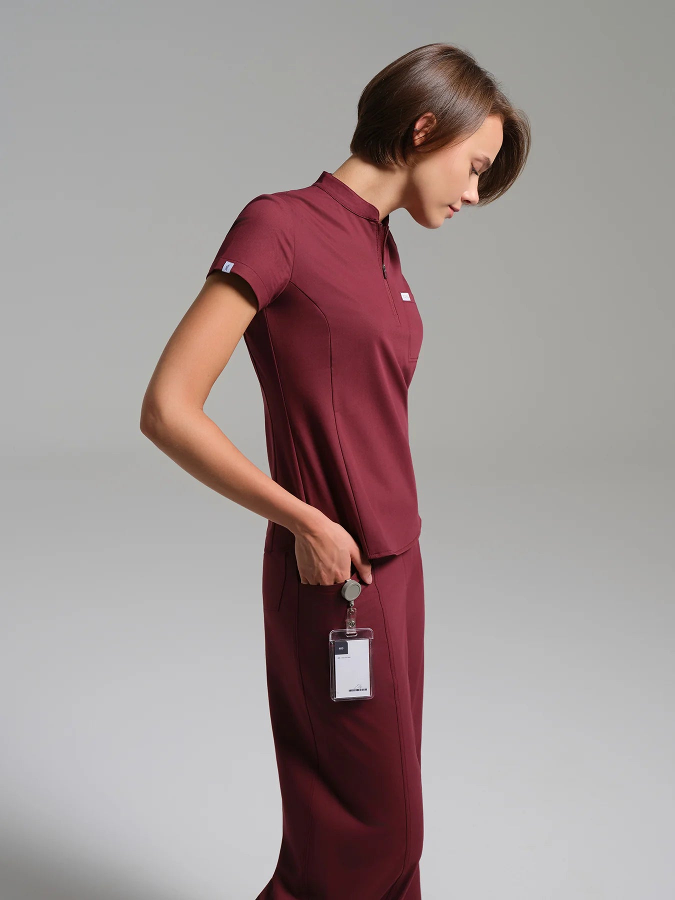 Cosa Atria® Women's Mandarin Collar Top - Burgundy