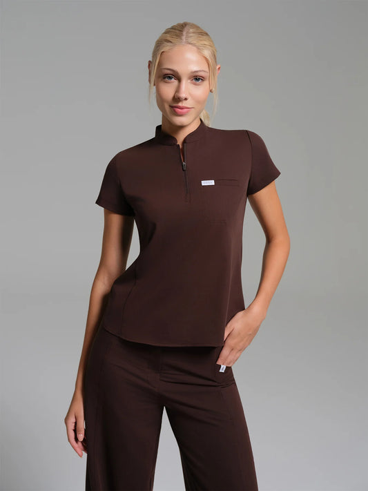 Cosa Atria® Women's Mandarin Collar Top - Brown
