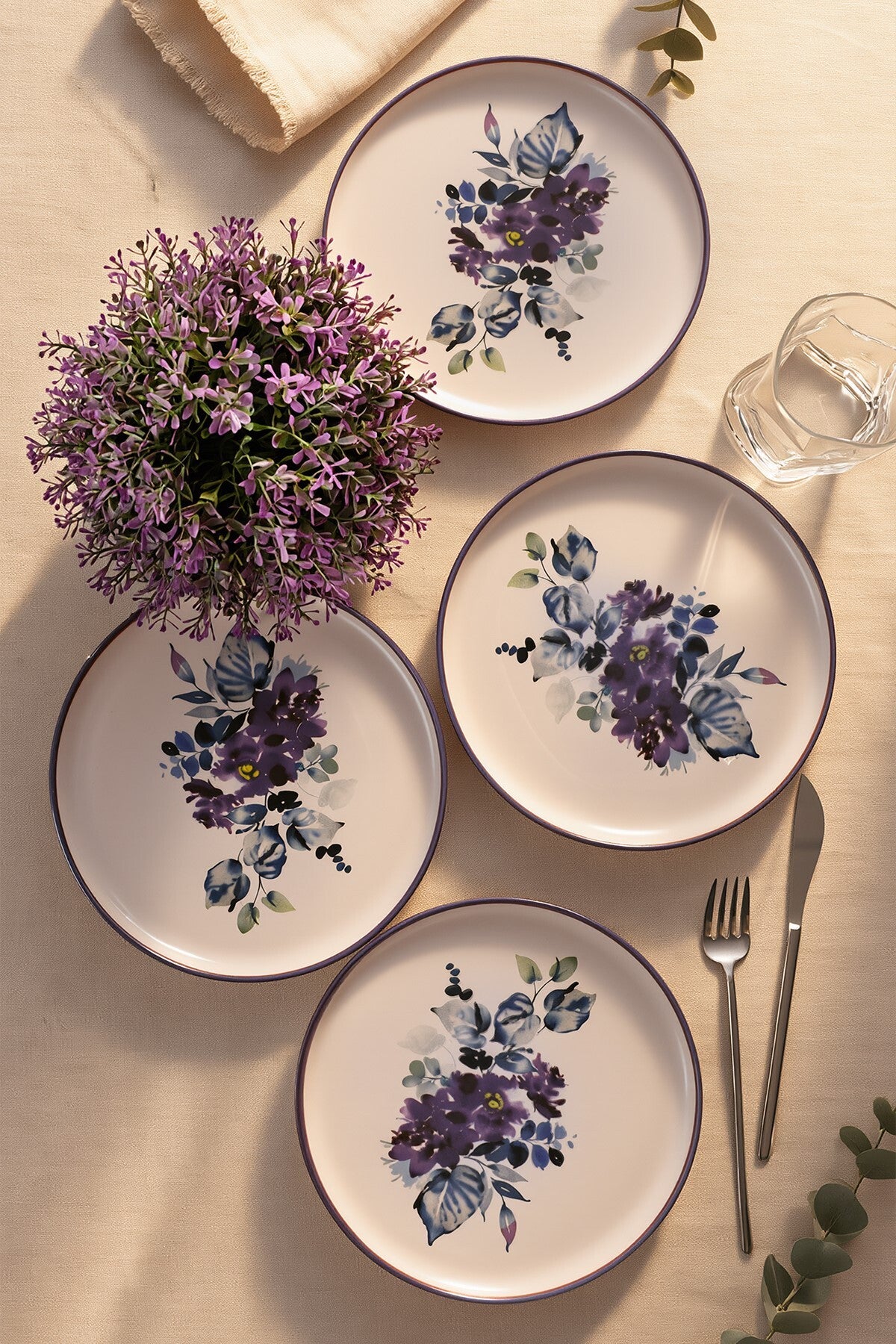 Purple Flower Nordic Plate 22 cm 4 Pieces