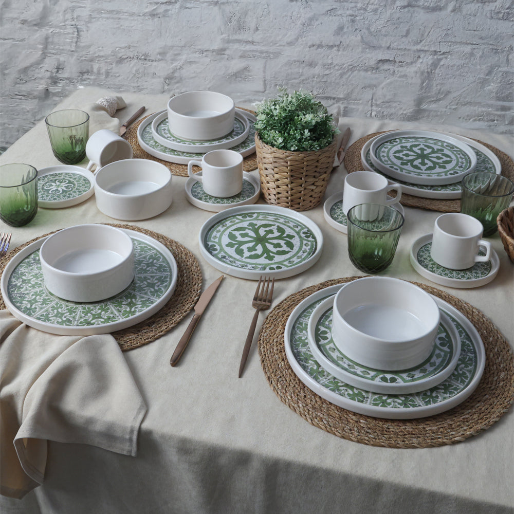 Timeless Green Stackable Dinner/Breakfast Set 20 Pieces for 4 People