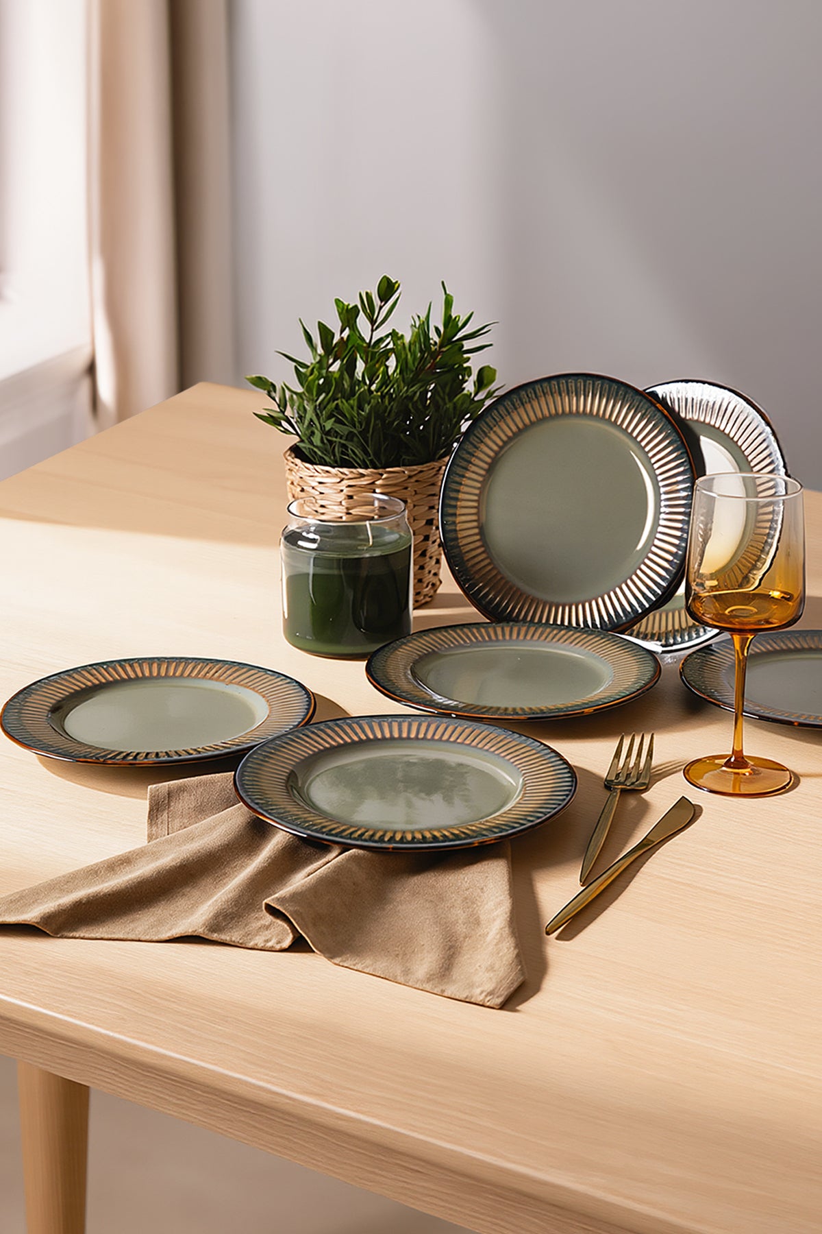Reactive Green Line Cake Plate 21 cm 6 Pieces