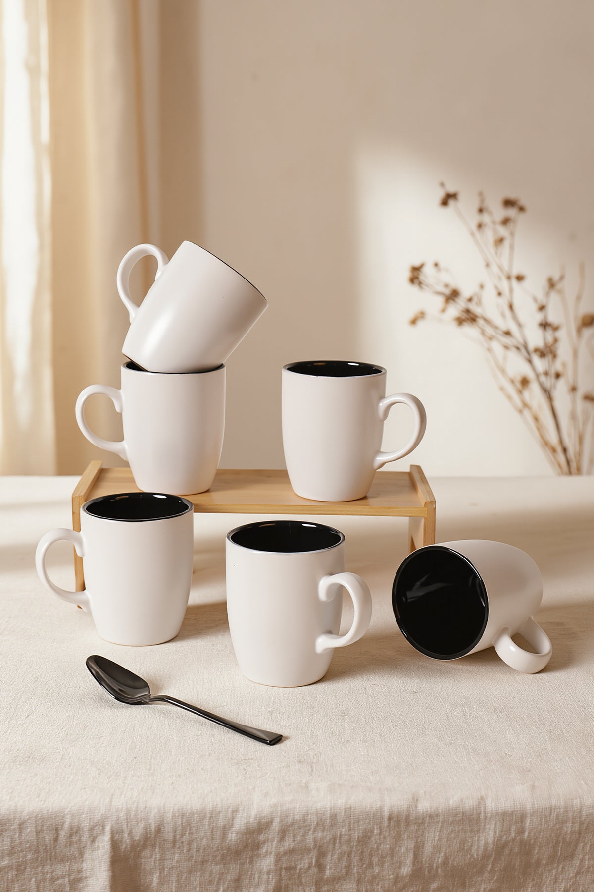 Matte White / Black Cloud Mug 9 cm 6 Pieces