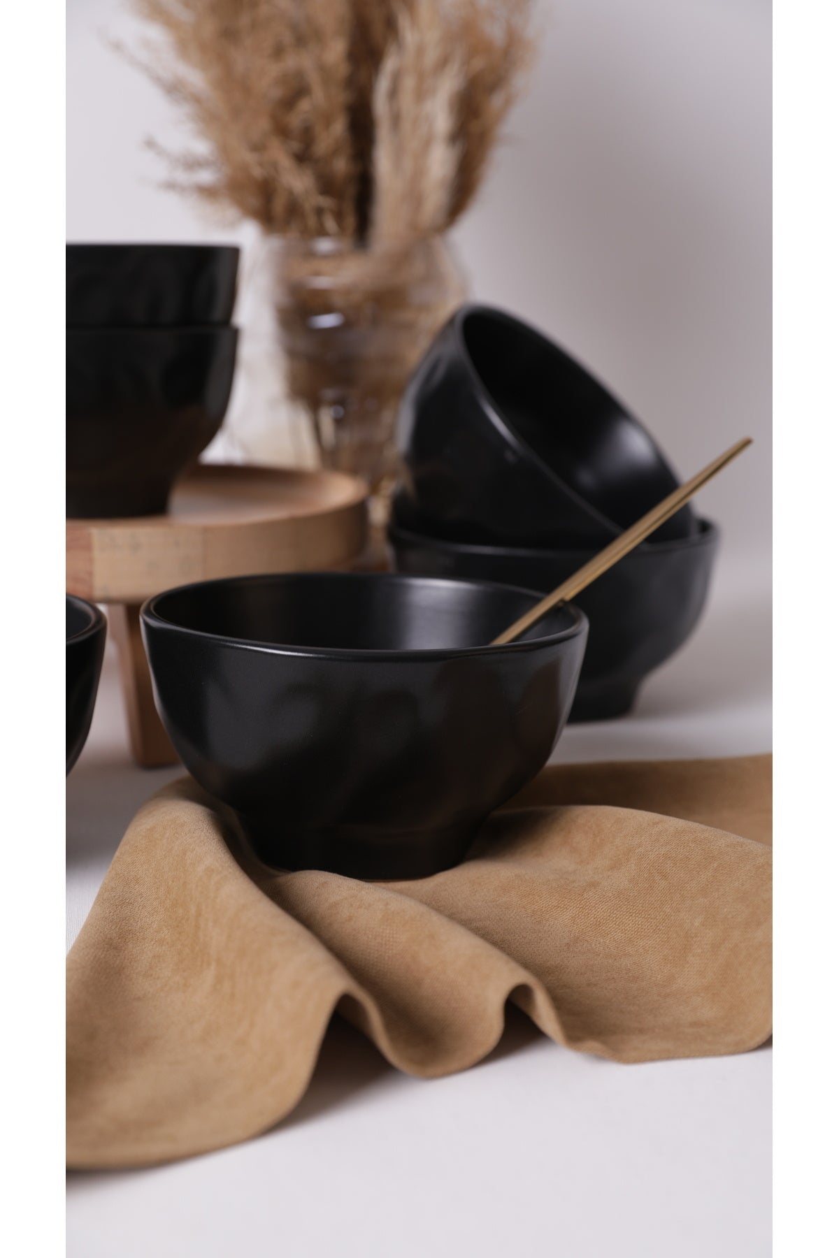 Matte Black Organic Bowl 15 cm 6 Pieces