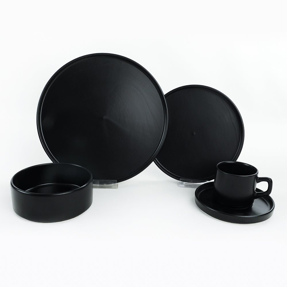 Matte Black Stackable Dining/Breakfast Set 20 Pieces for 4 People