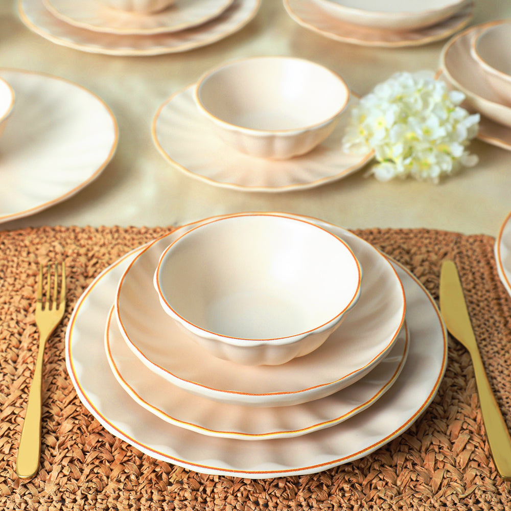 Matte Cream Gold File Sirius Dinner Set 24 Pieces for 6 People