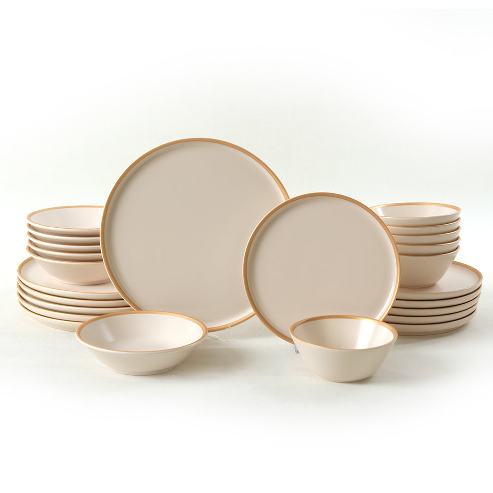 Matte Cream Gold Netted Dinner Set 24 Pieces for 6 People
