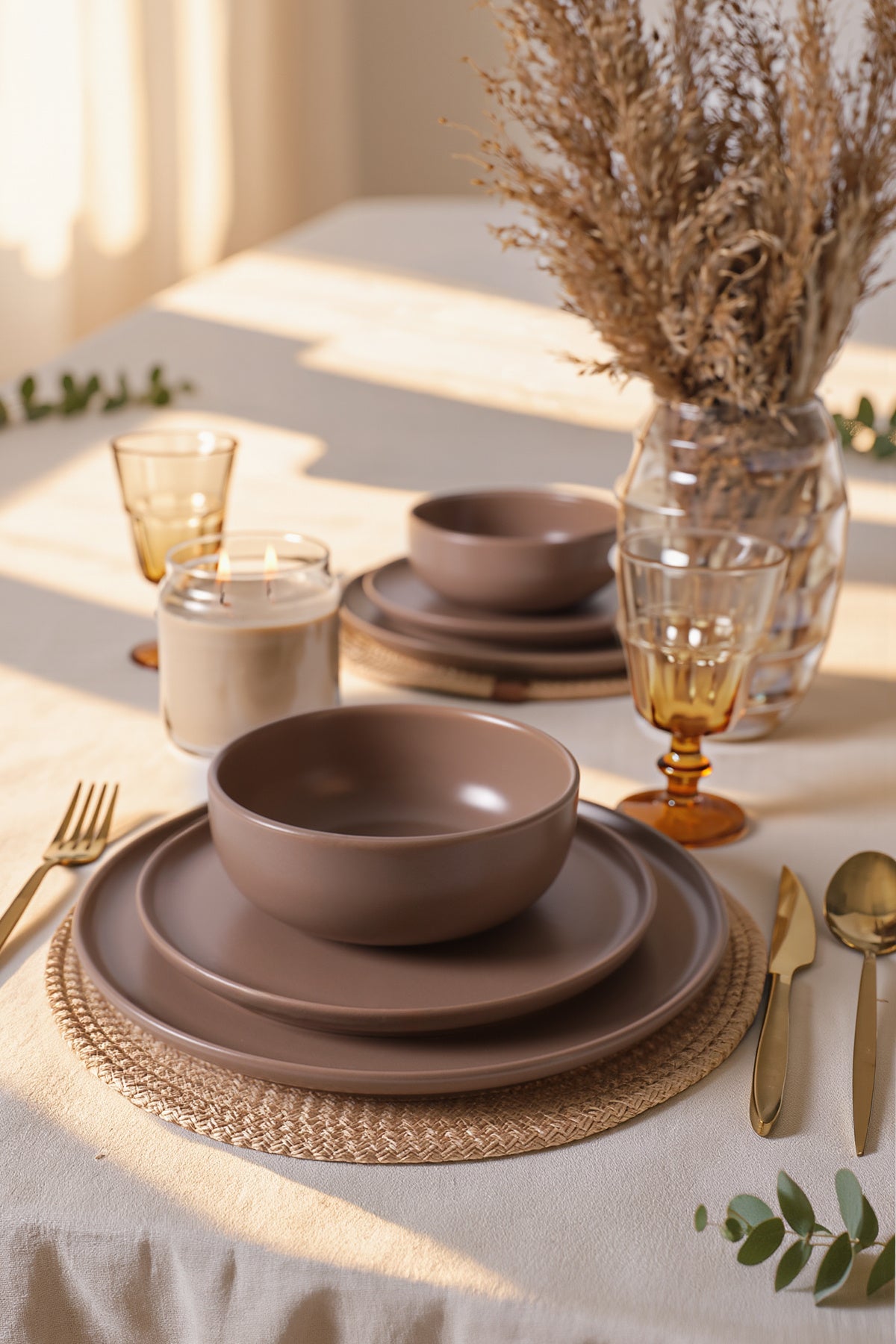 Matte Earth Taupe Nordic Dinner Set, 6 Pieces, 2 Person