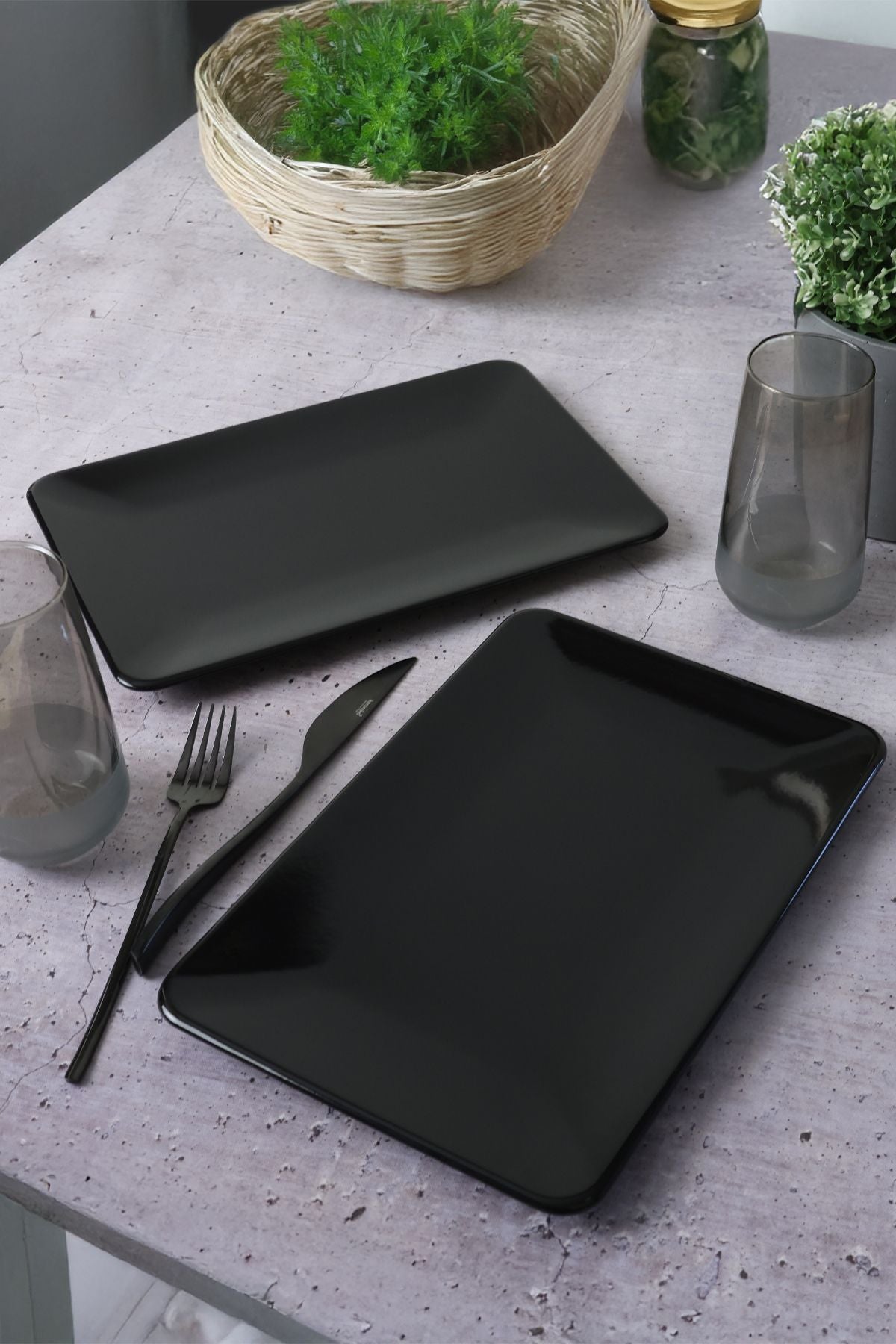 Black Siera Boat-Shaped Plate, 31 cm, 2 Pieces